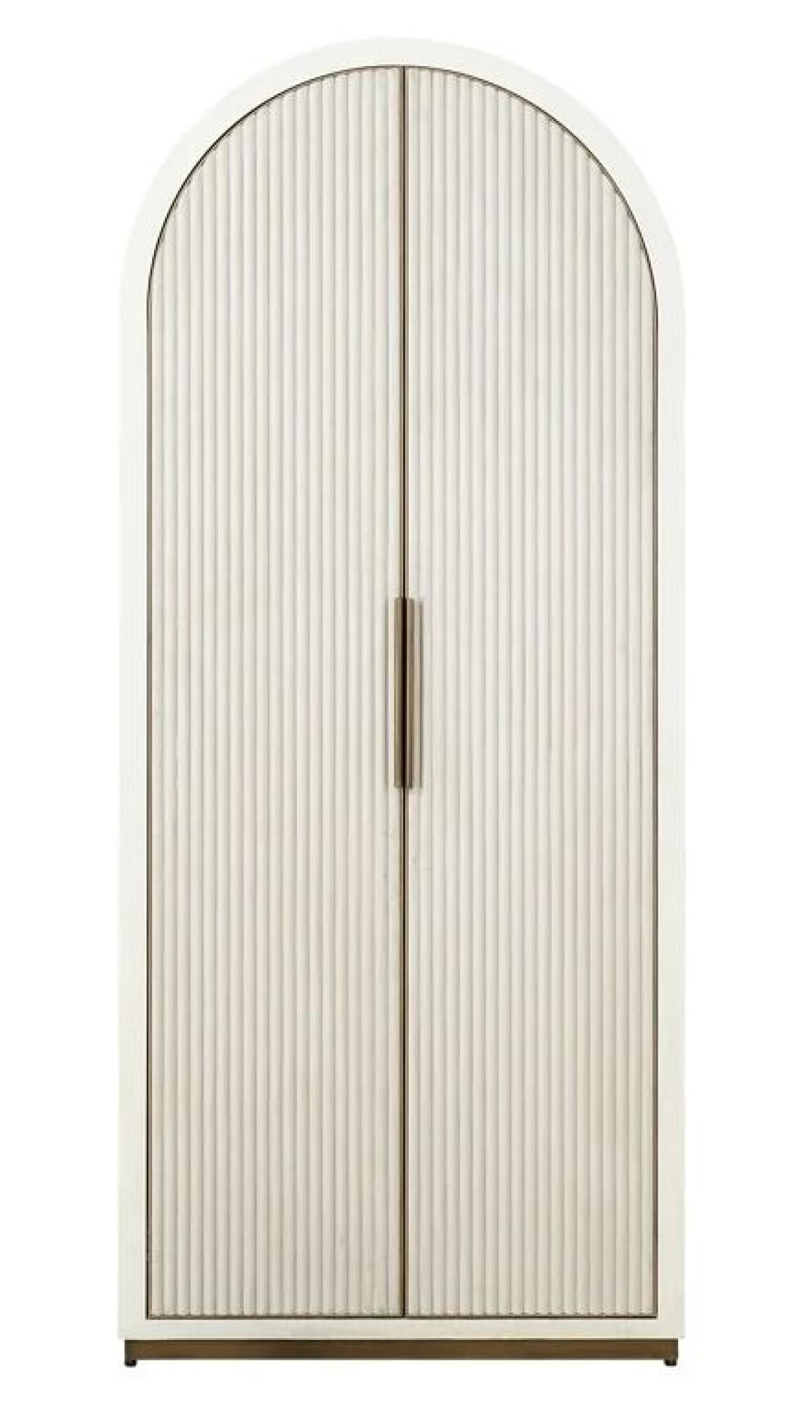 Tivoli White Ribbed 2 Door Arched Cabinet with Gold Trim
