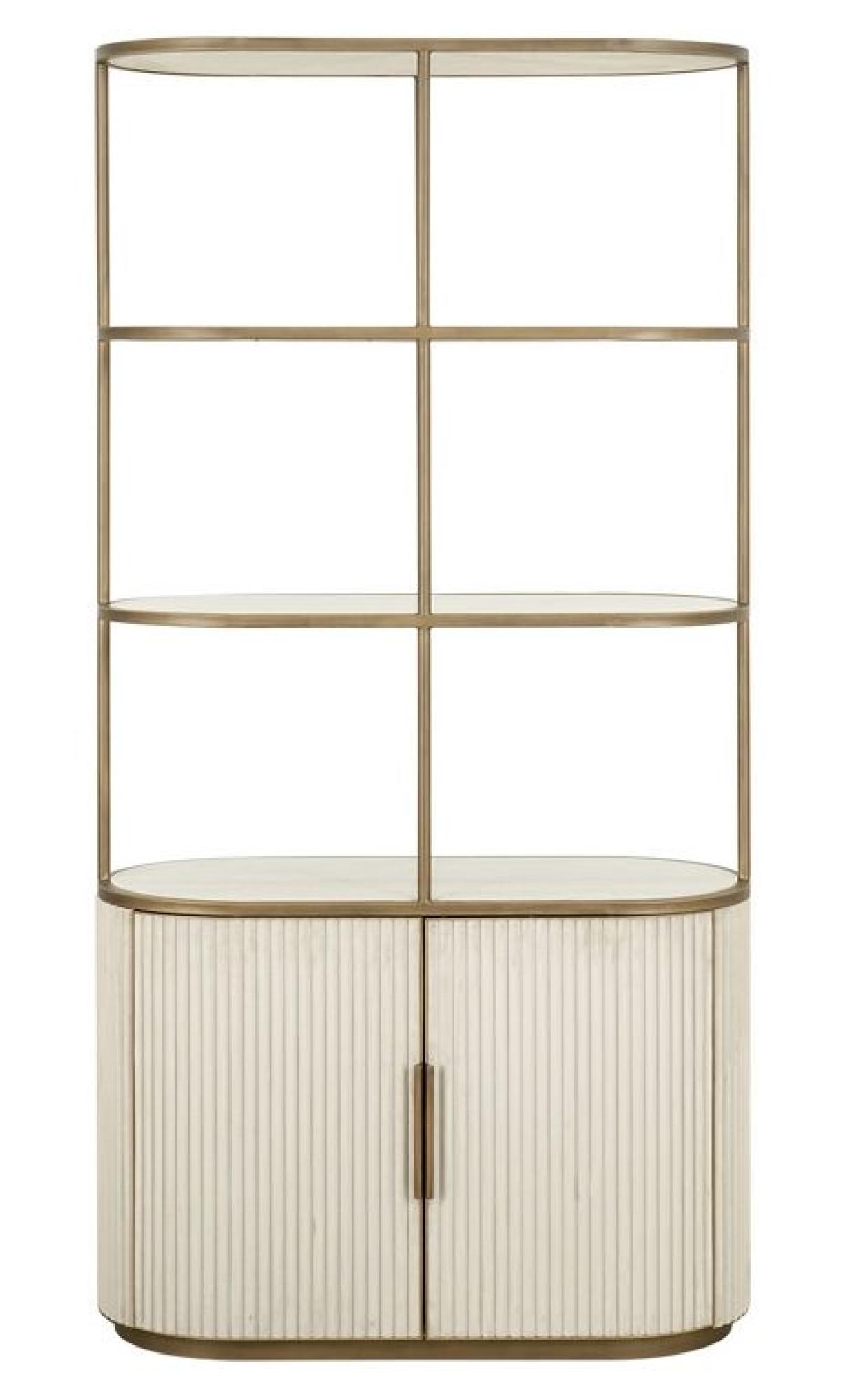 Tivoli White Ribbed Storage Shelving Unit with Gold Trim