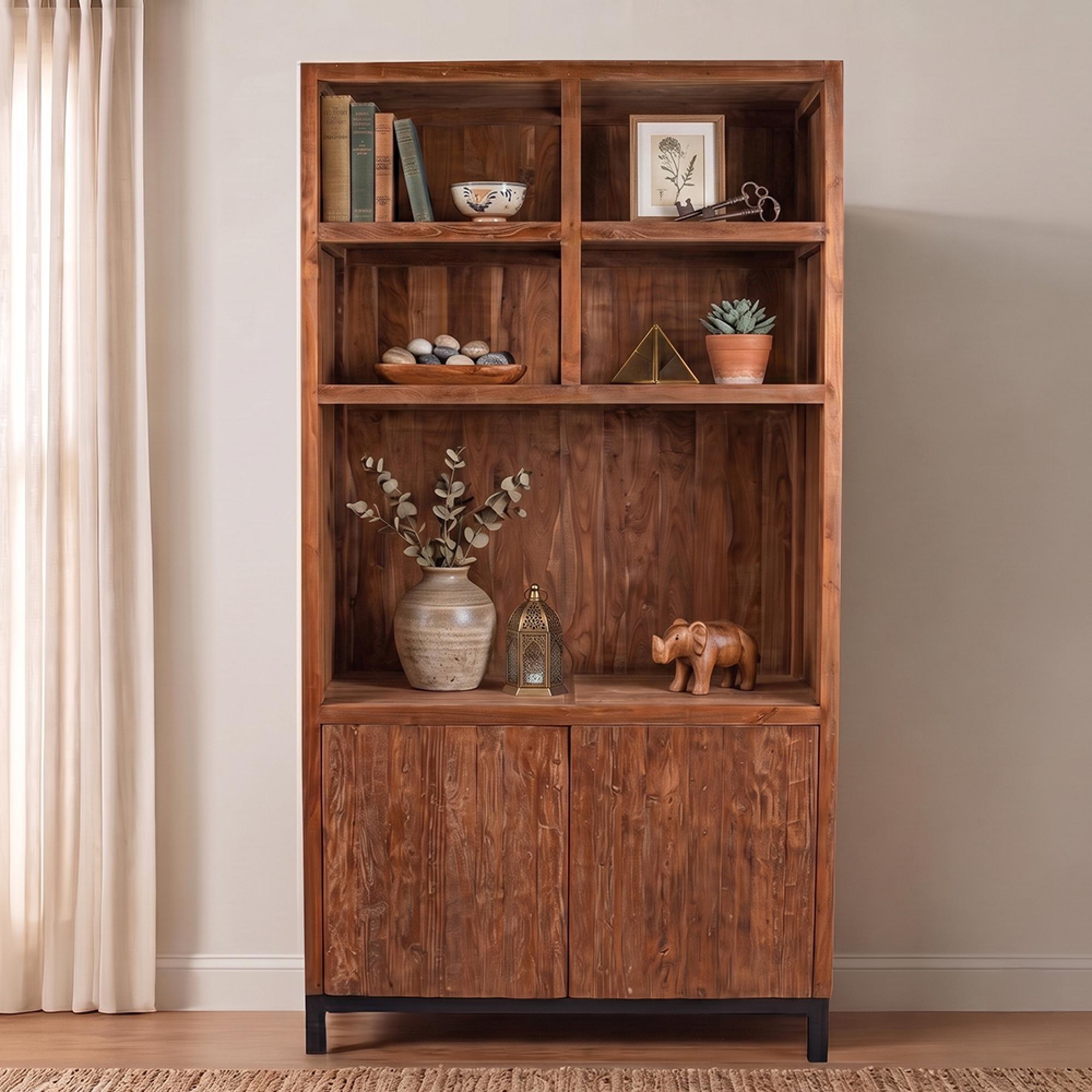 Watford Display Cabinet - 2 Door - 2 Open Shelves - Rustic Brown - Wooden