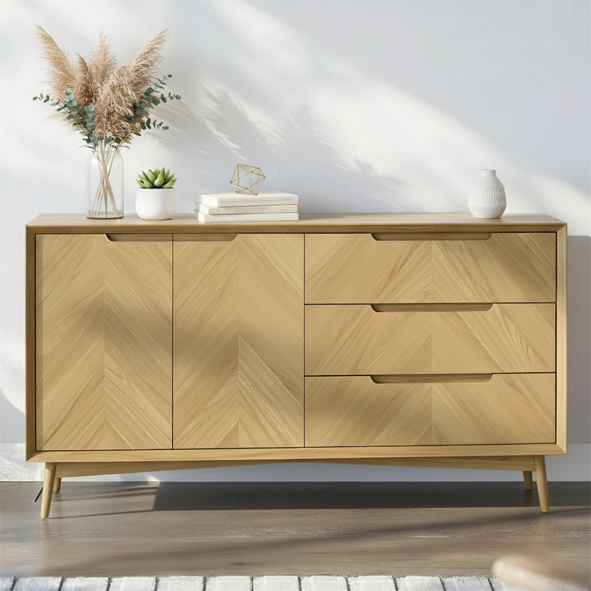 Valencia Herringbone Medium Sideboard - 2 Door - Oak - 150cm