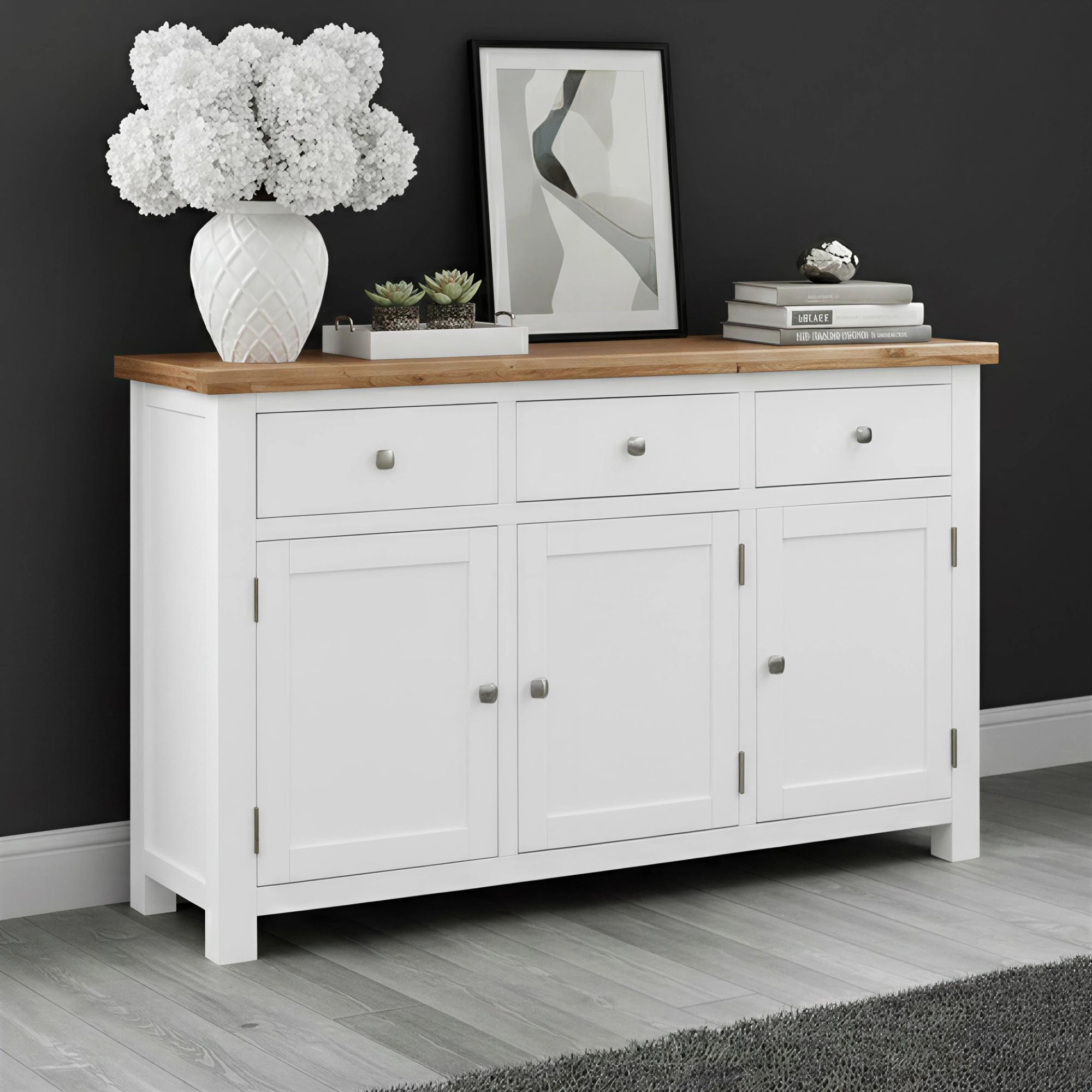 Lundy Medium Sideboard - 3 Door - White Painted