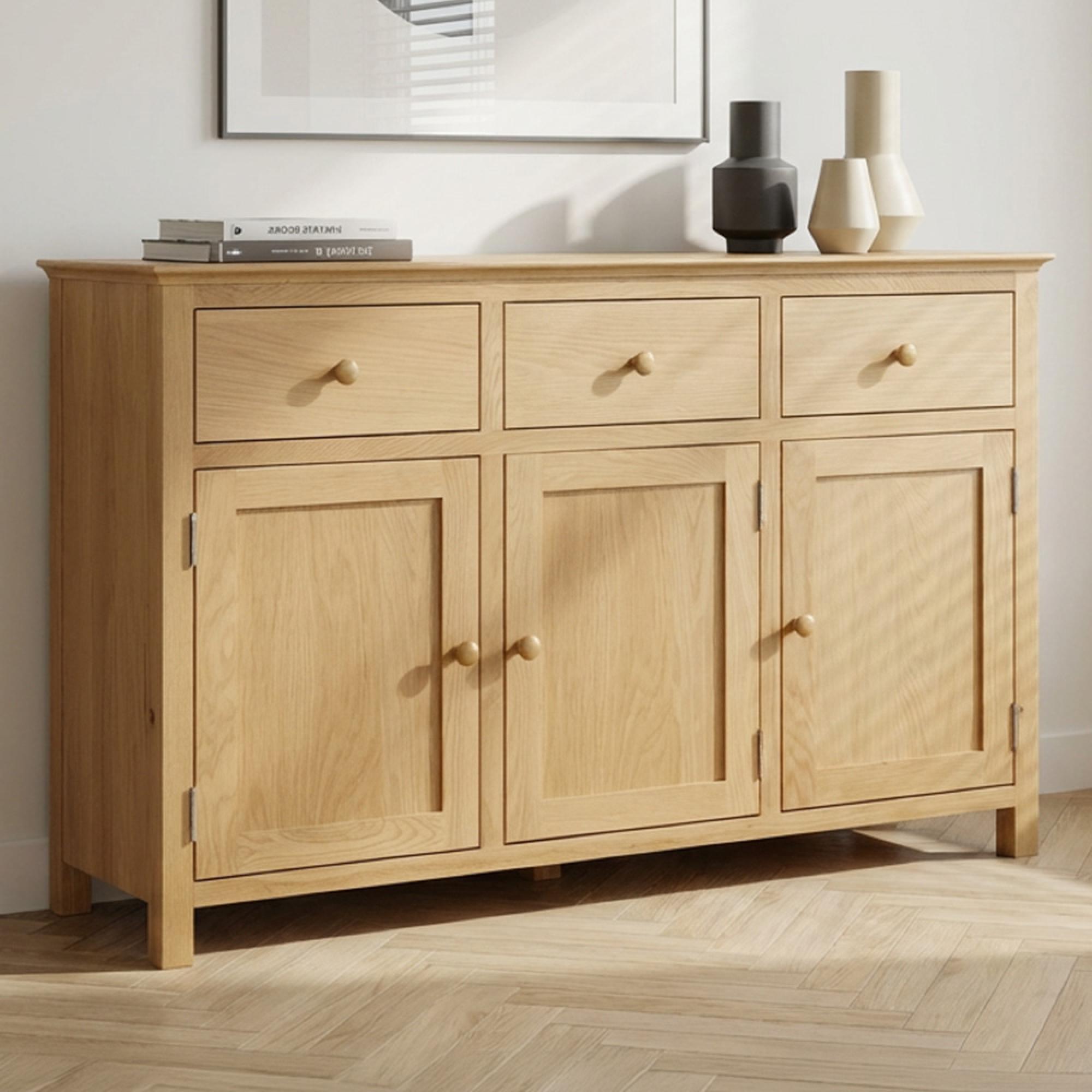 Arlington Medium Sideboard - 130cm - 3 Door - Oak