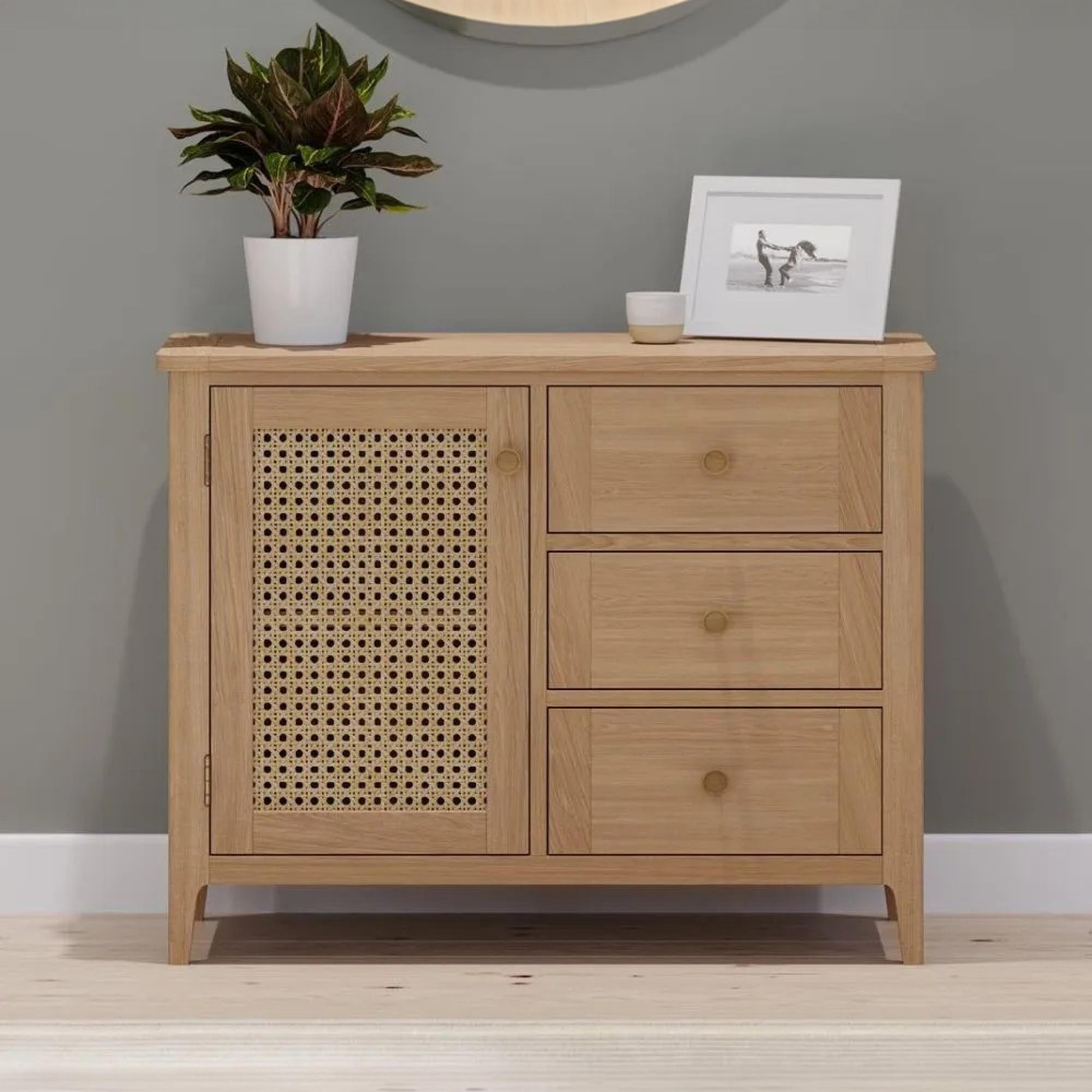 Henley Oak and Rattan Small Sideboard