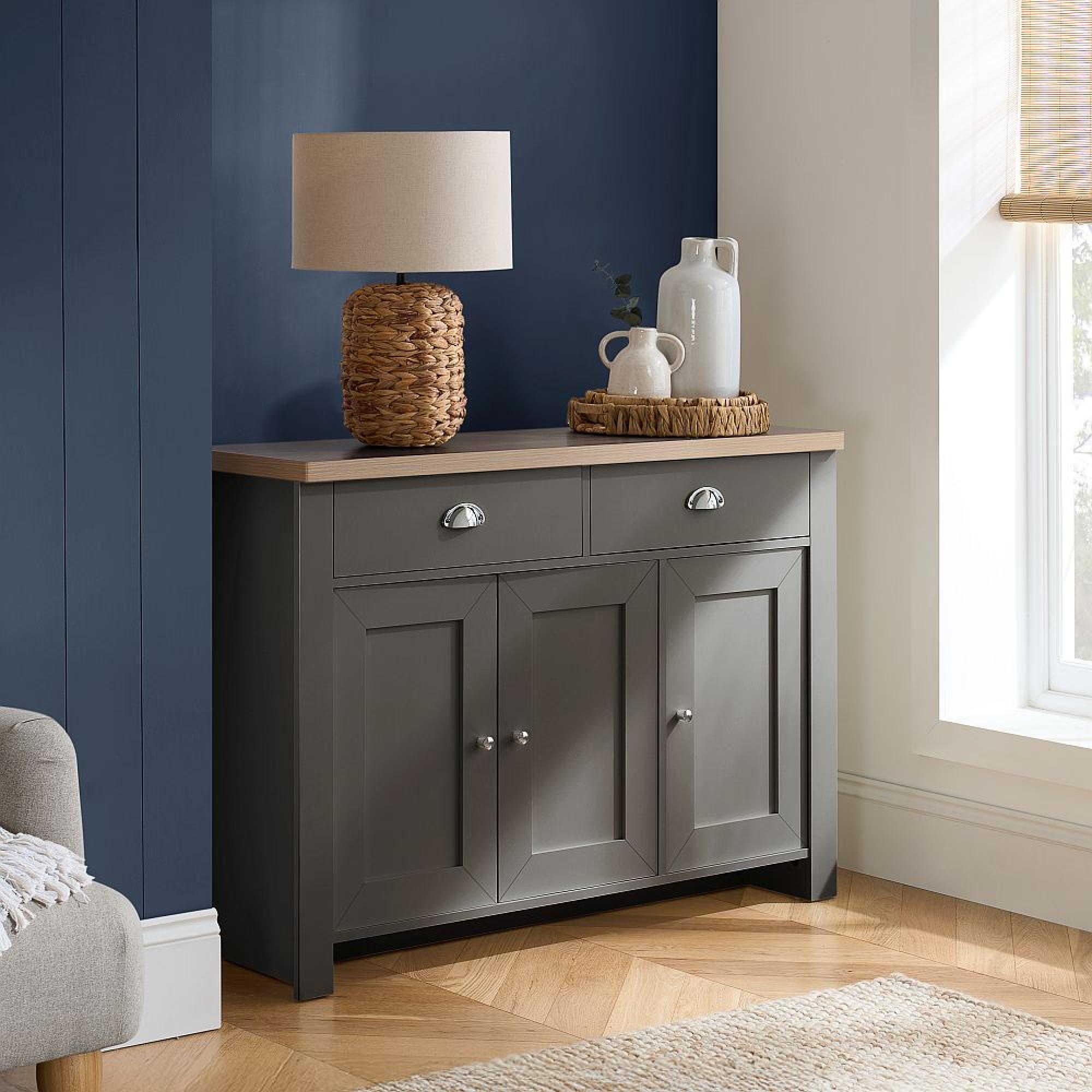 Highgate Medium Sideboard - 3 Door - Dark Grey Painted