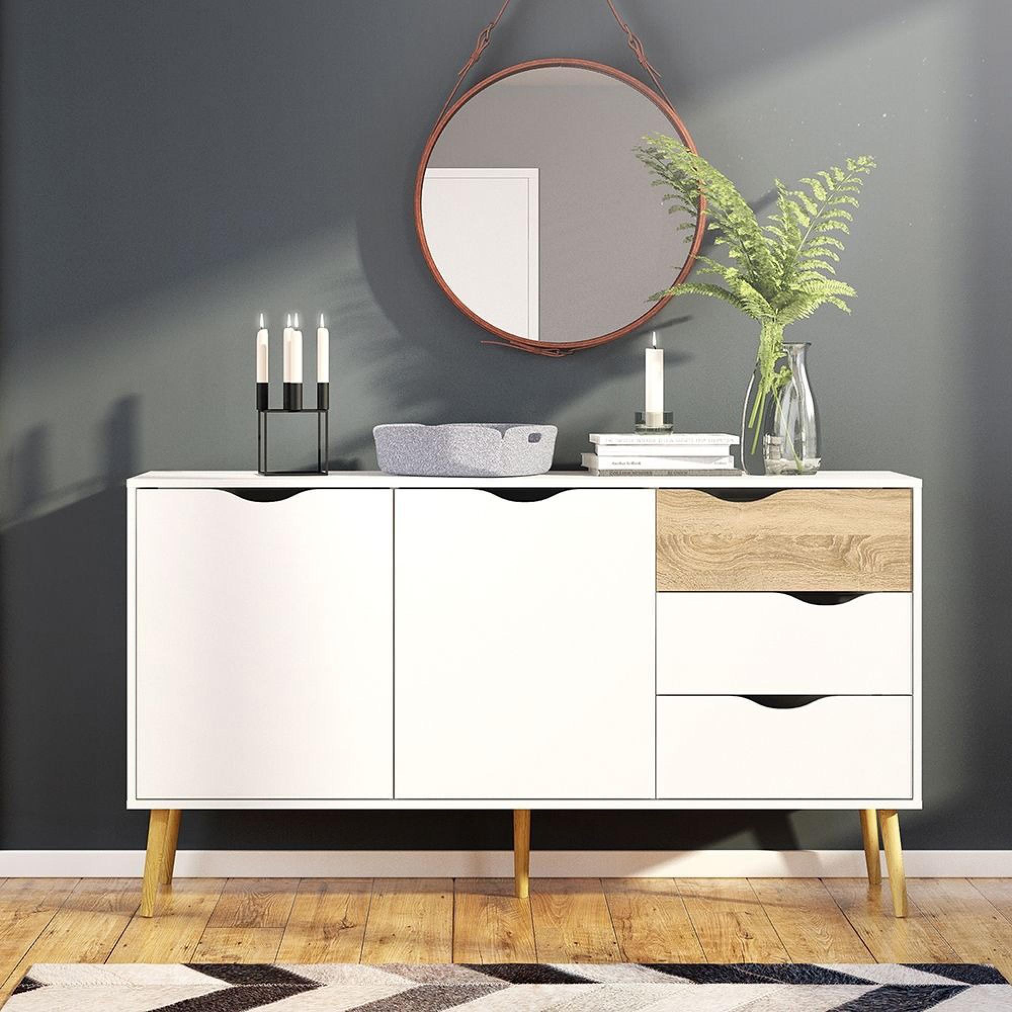 Oslo Sideboard - 2 Door - 3 Drawer - Medium - White and Oak