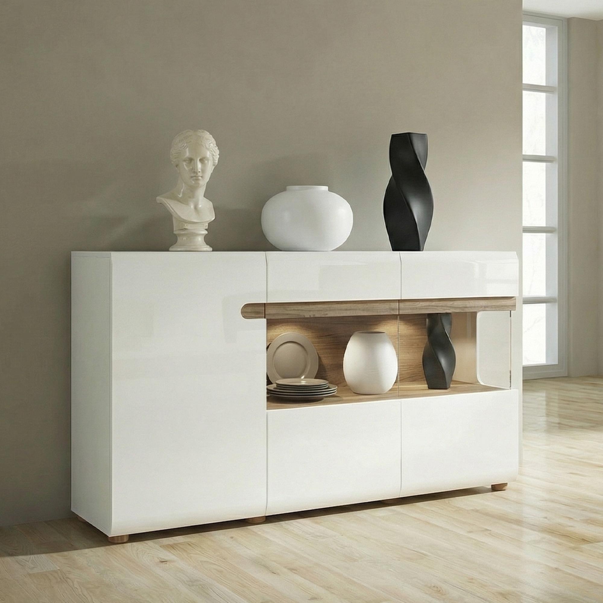 Chelsea Sideboard - 3 Door - Large - Glazed - White Gloss