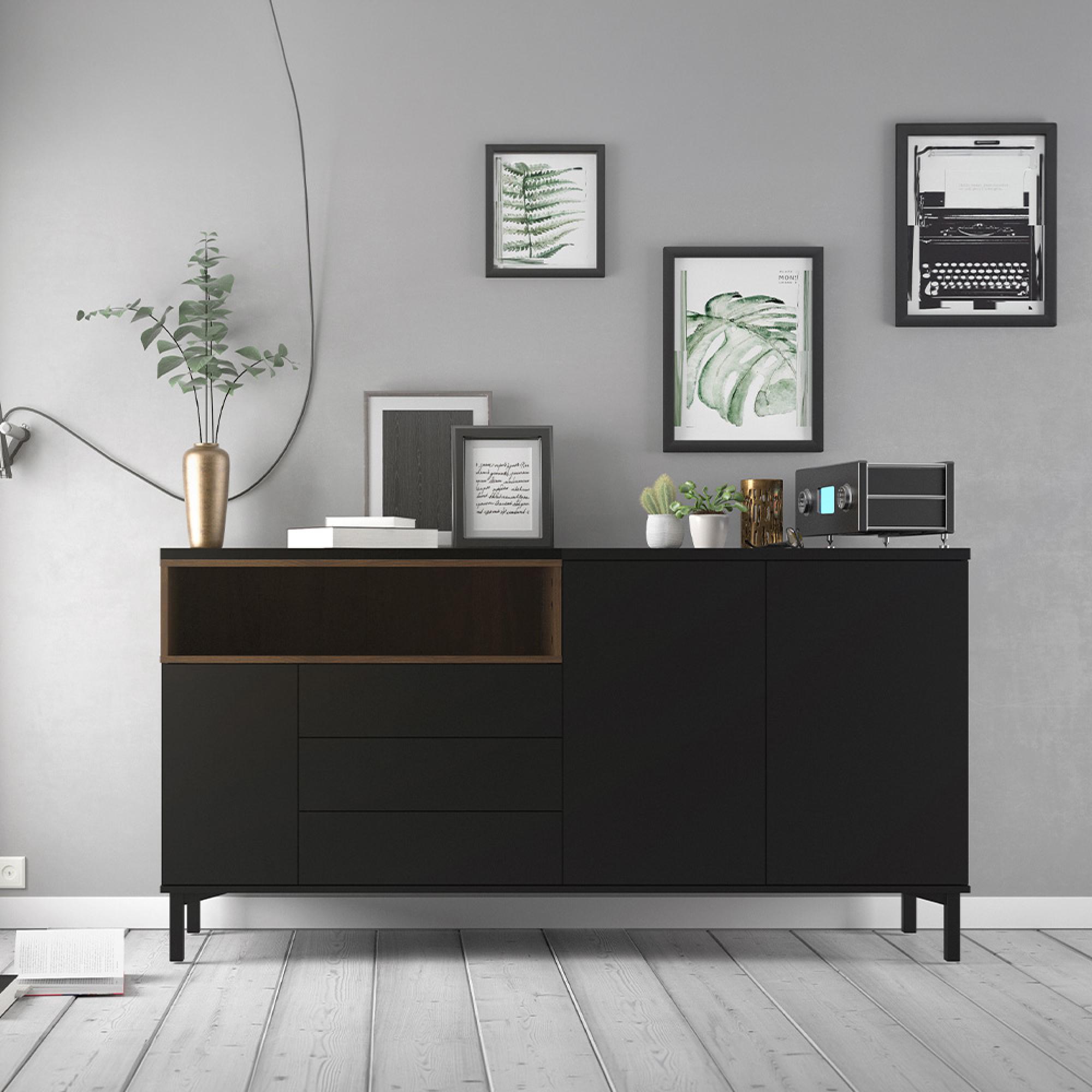 Roomers Sideboard - 3 Door - 3 Drawer - Large - Black