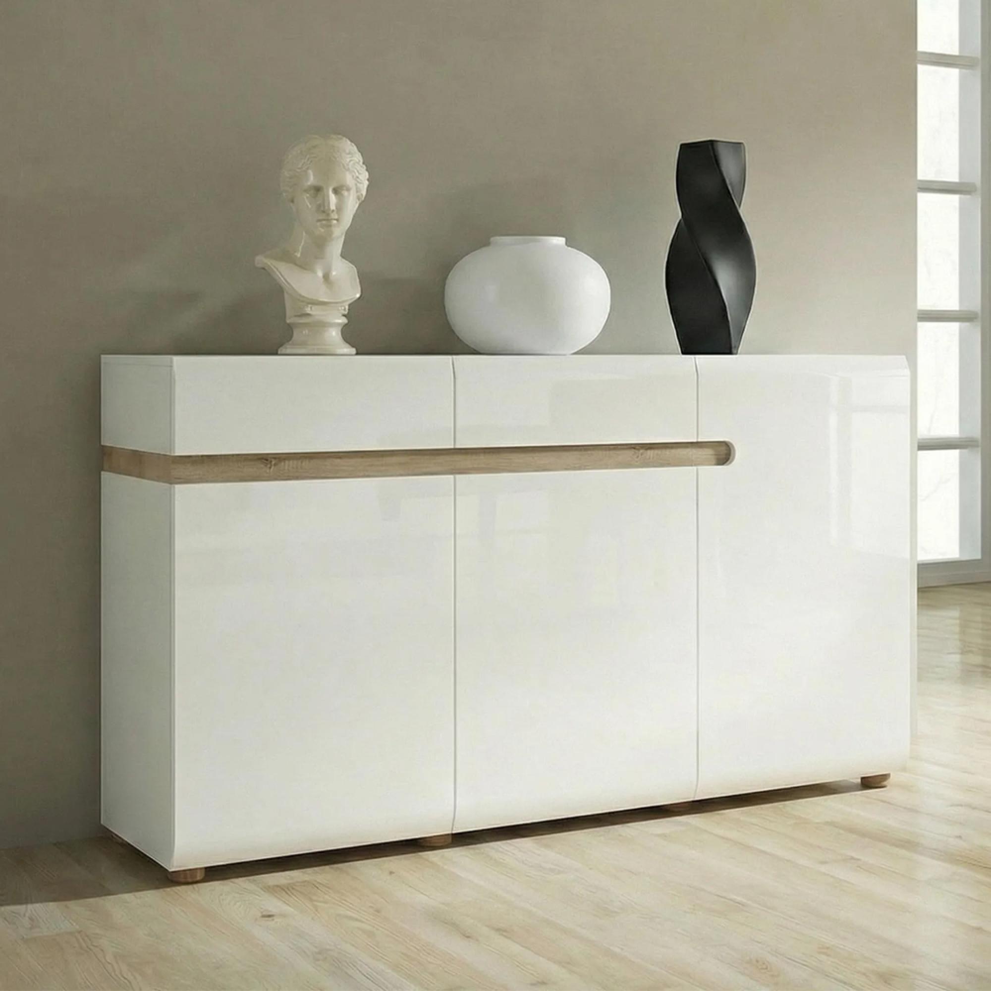 Clearance - Chelsea Sideboard - 3 Door 2 Drawer - Large - White High Gloss - A534