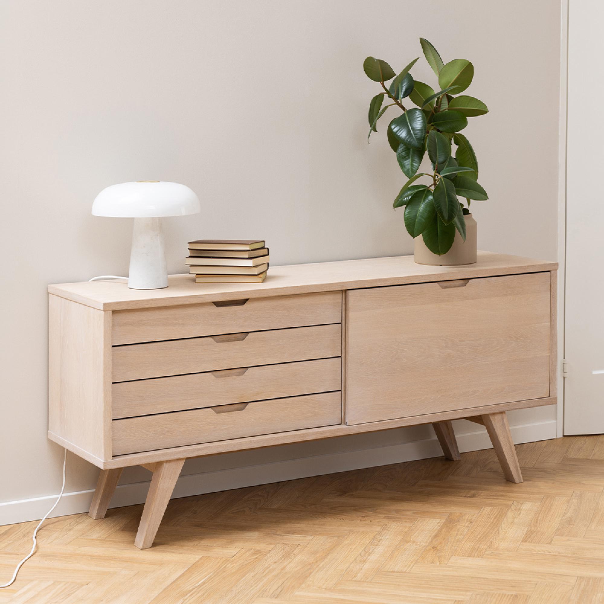 A-Line Sideboard - 1 Door - 4 Drawer - Medium - White Oak