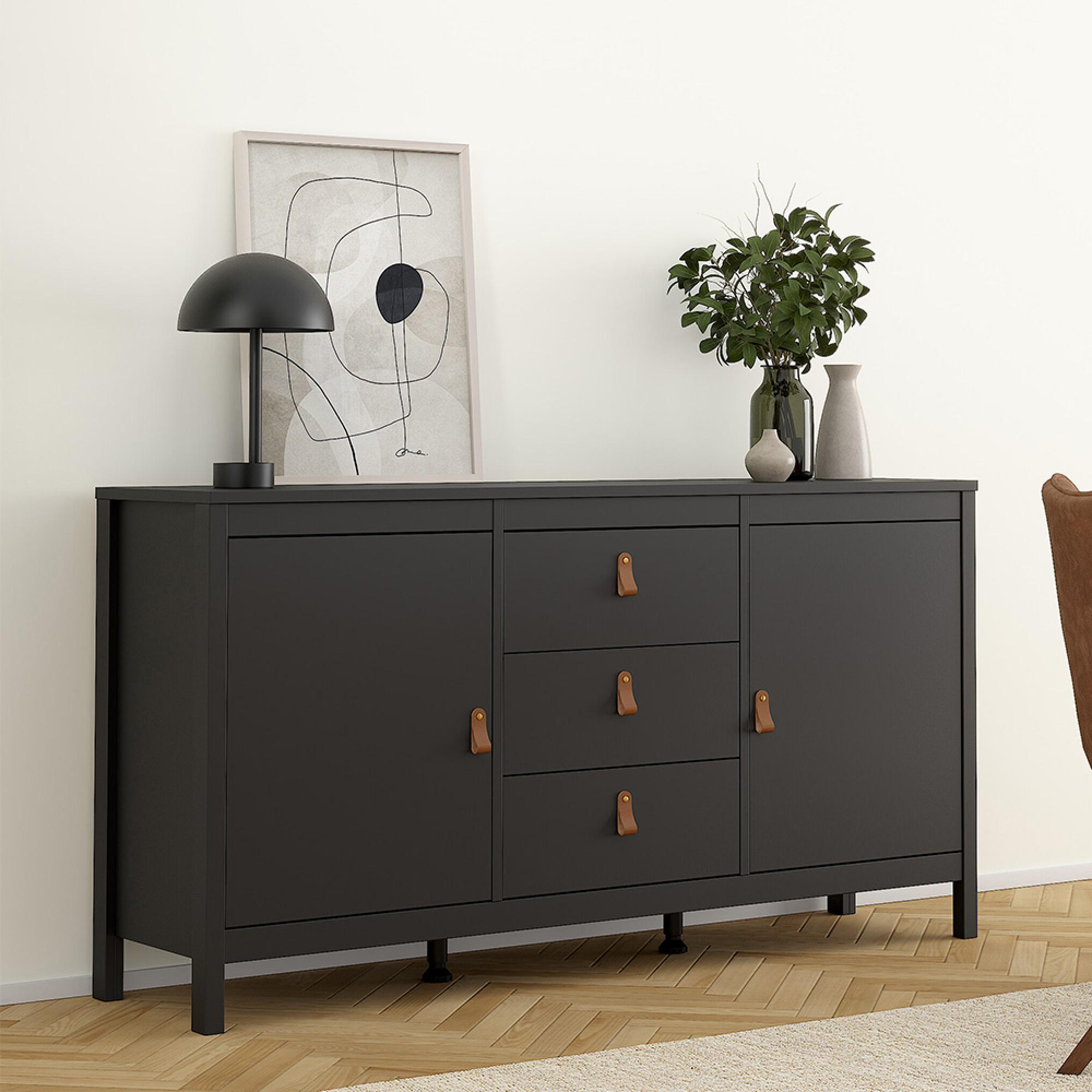 Barcelona Sideboard - 2 Door - 3 Drawer - Medium - Black