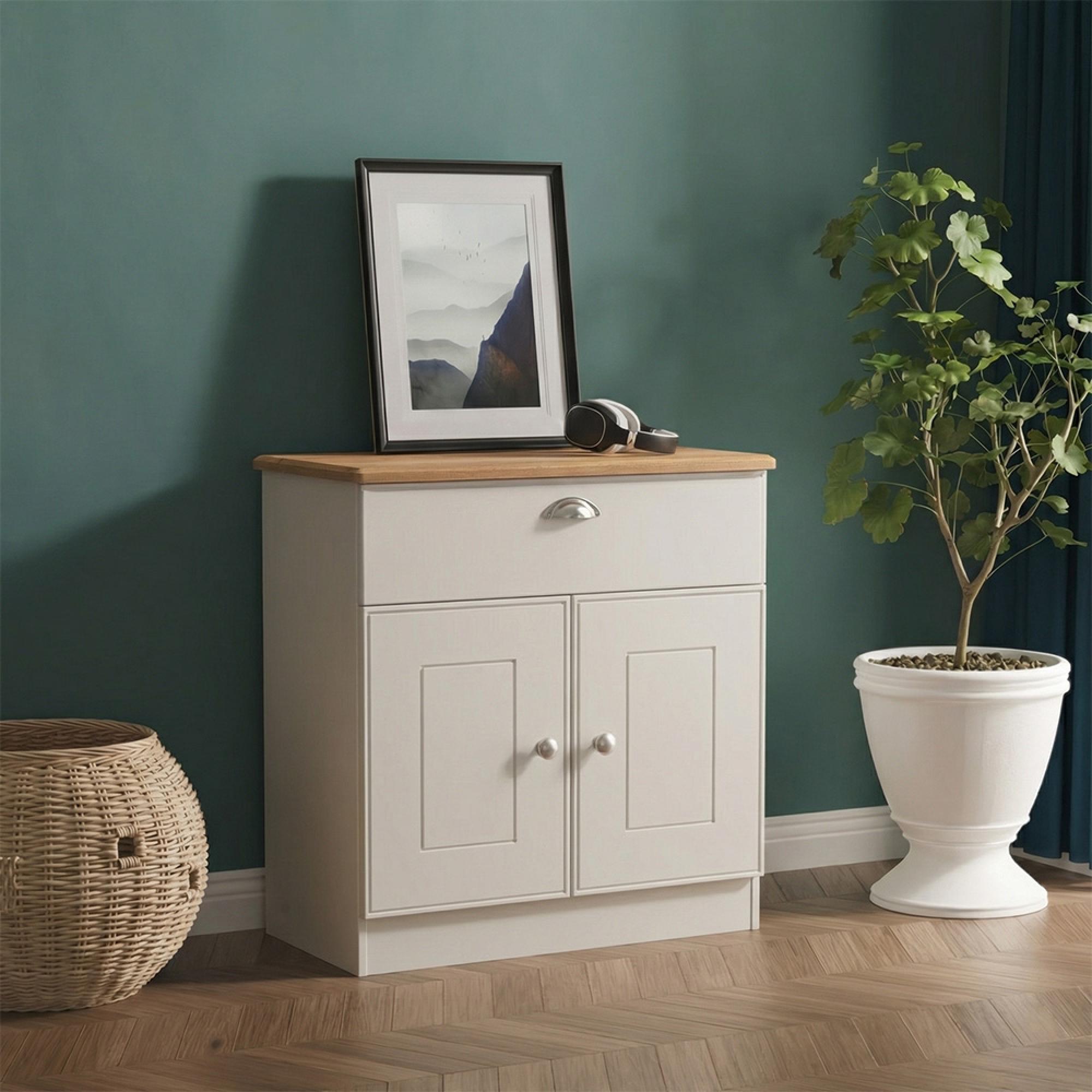 Victoria Sideboard - Compact - 2 Door - Grey and Riviera Oak