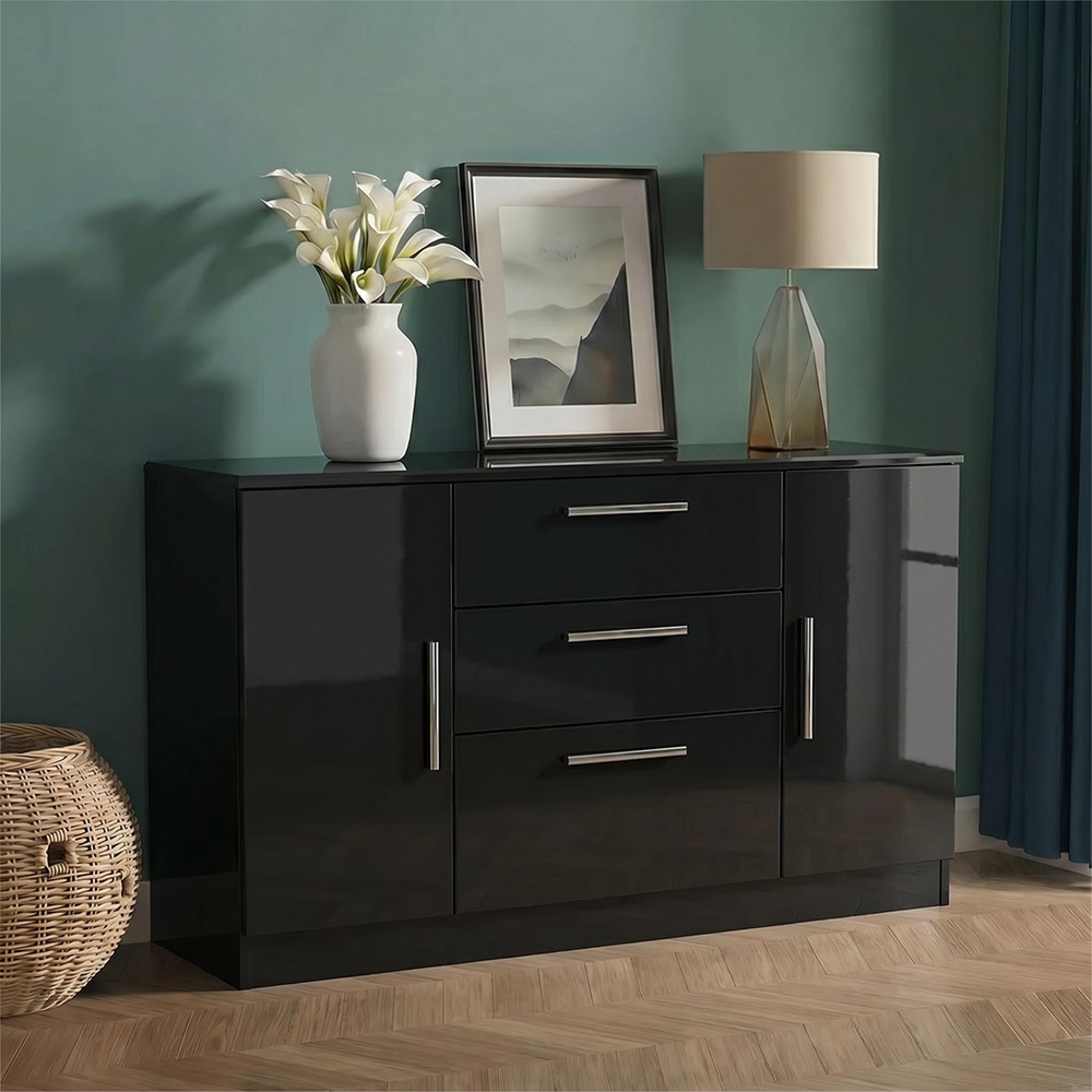 Knightsbridge Sideboard - Medium - 2 Doors - Gloss Black