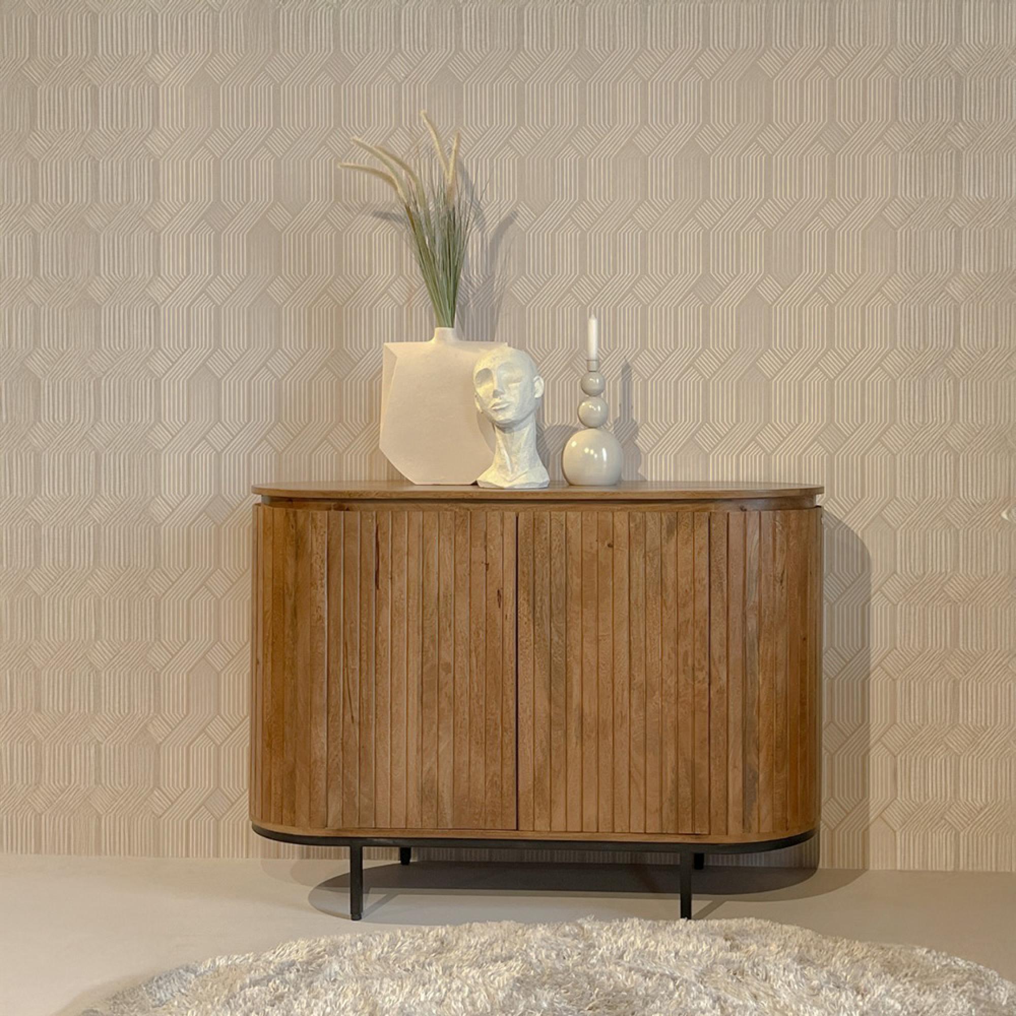 Noor Curved Fluted Sideboard - 2 Door - Small - Brown - Mango Wood