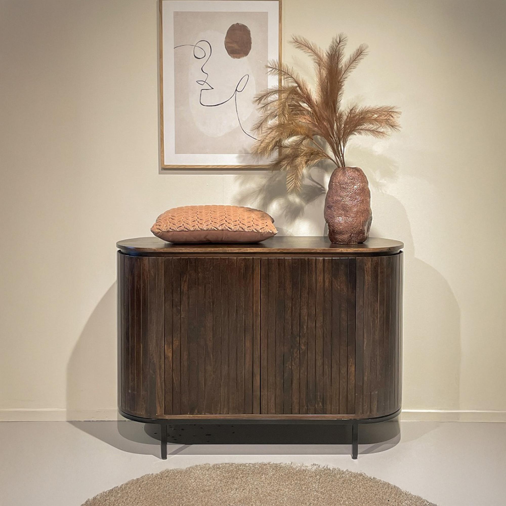 Noor Curved Fluted Sideboard - 2 Door - Small - Walnut - Mango Wood
