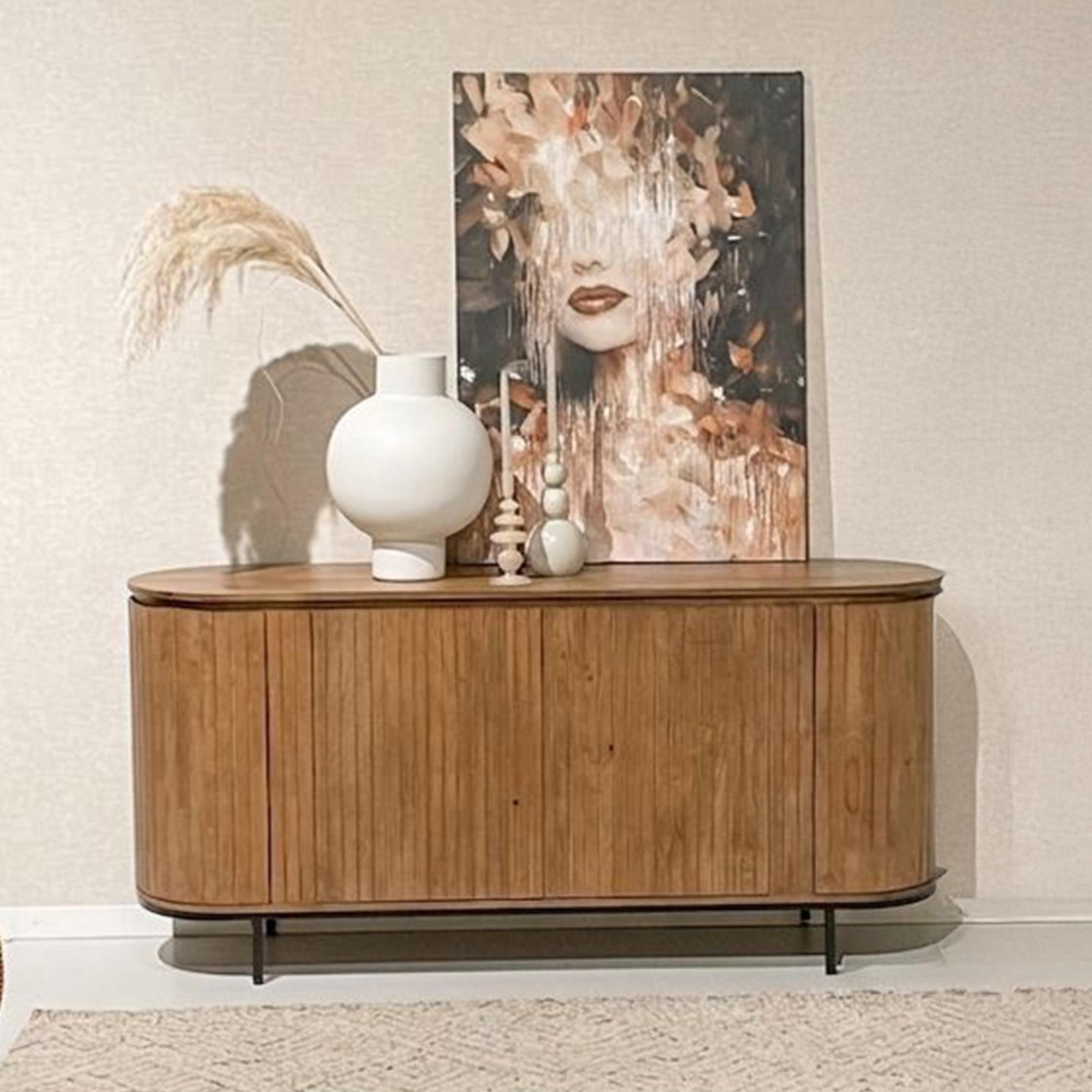 Noor Curved Fluted Sideboard - 4 Door - Large - Brown - Mango Wood