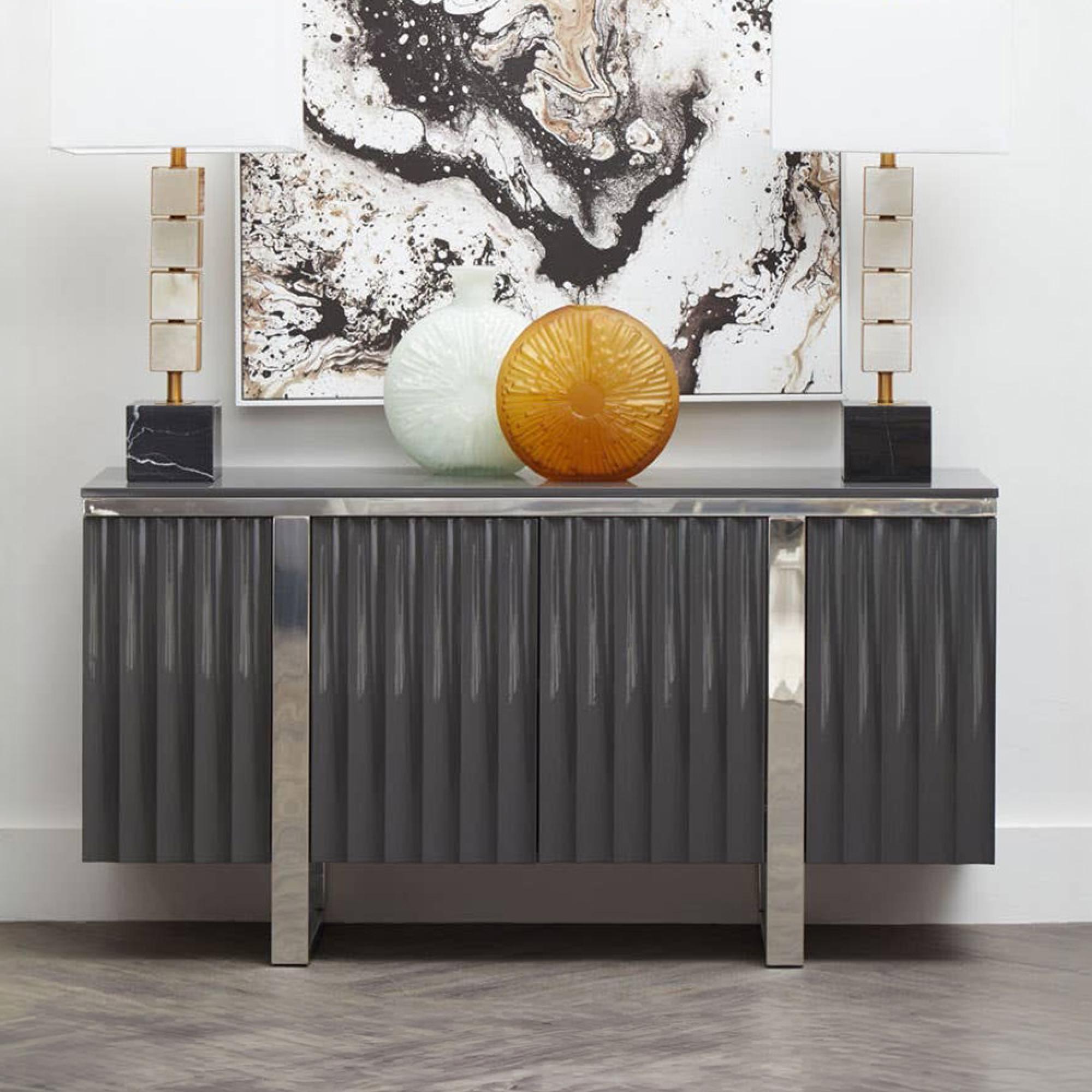 Genoa Sideboard - 4 Door - Medium - Fluted - Grey - 146cm
