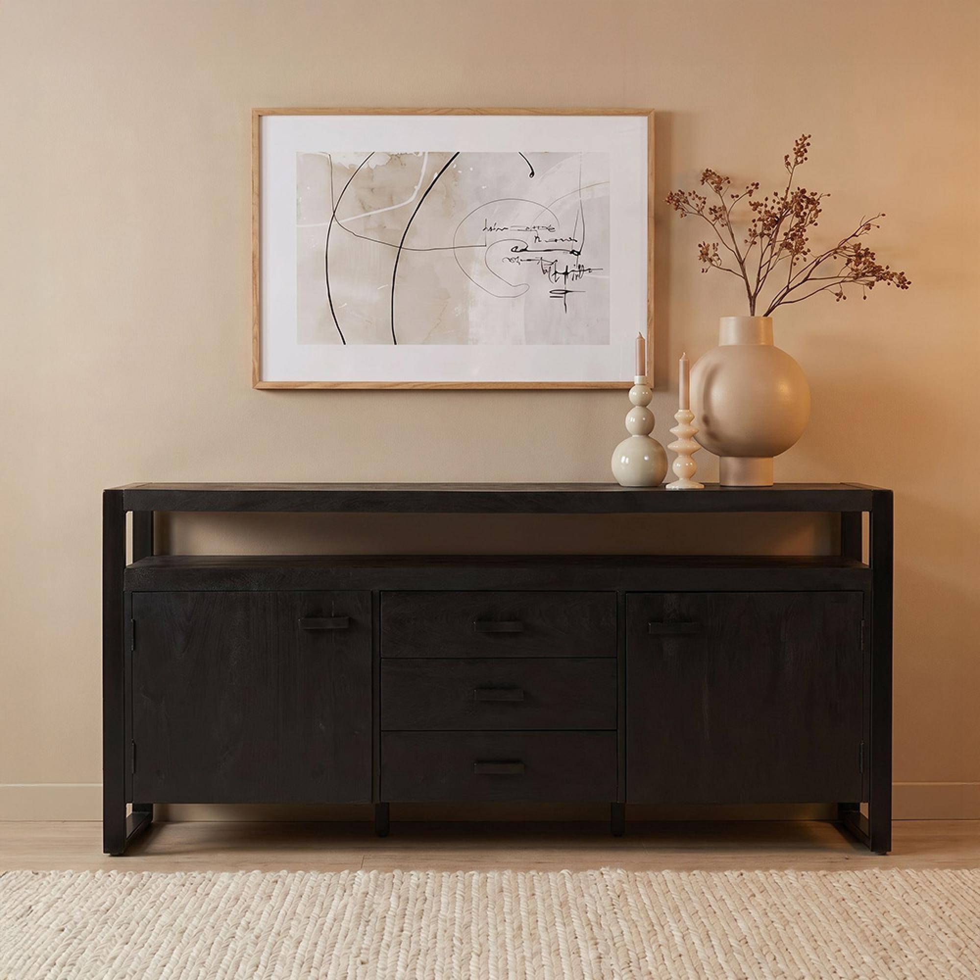 Norris Sideboard - 2 Door - 3 Drawer - Large - Charcoal - Rustic Mango Wood