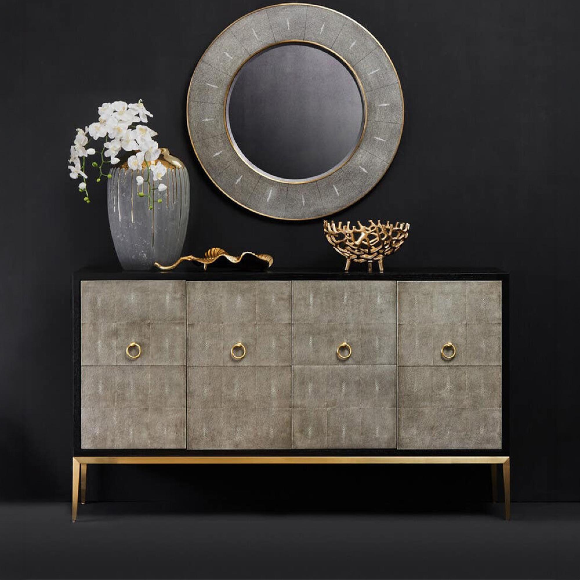Deruta Sideboard - 4 Door - Medium - Grey Faux Shagreen - 154cm