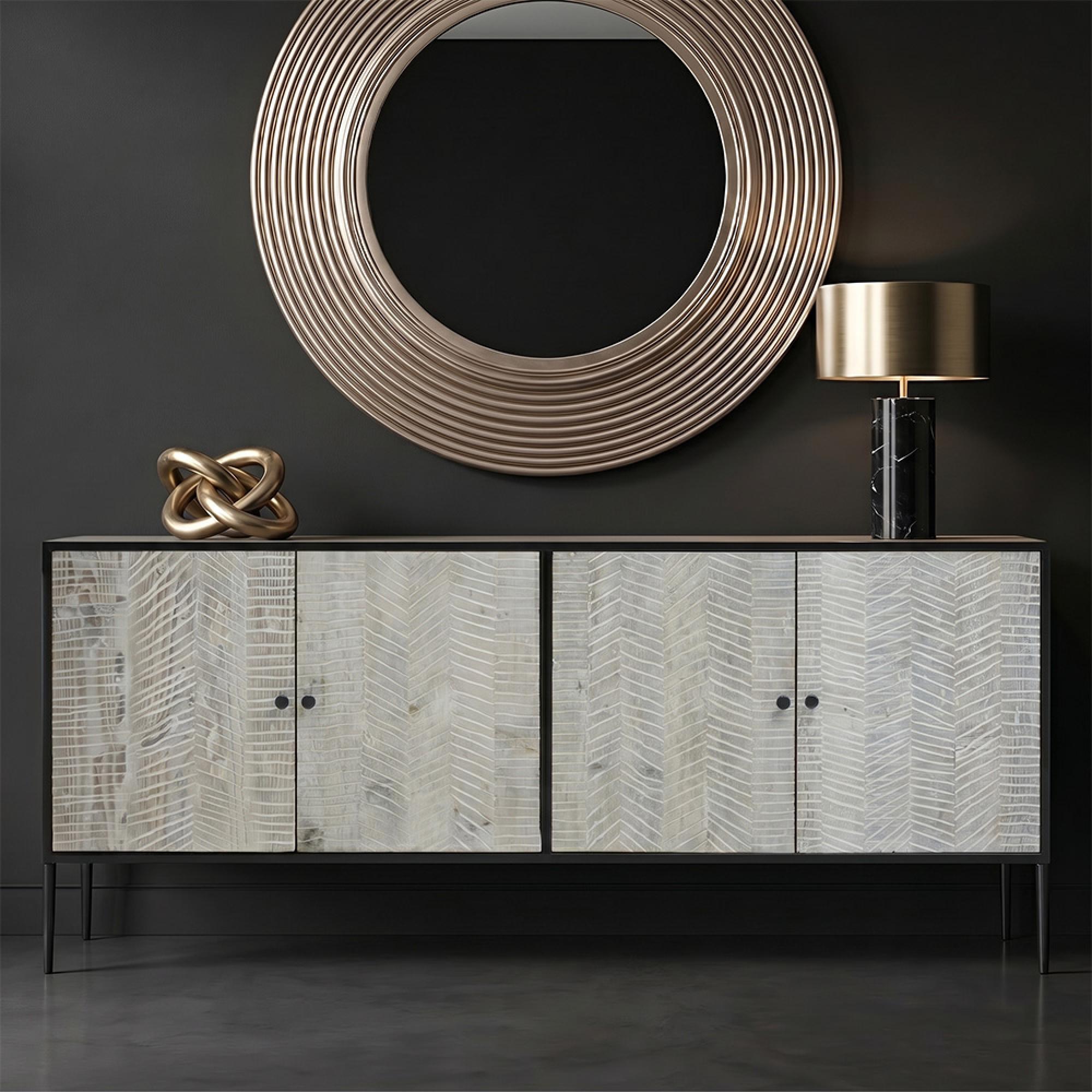 Luxor Sideboard - 4 Door - Extra Large - Black and Grey Pine Wood - 200cm