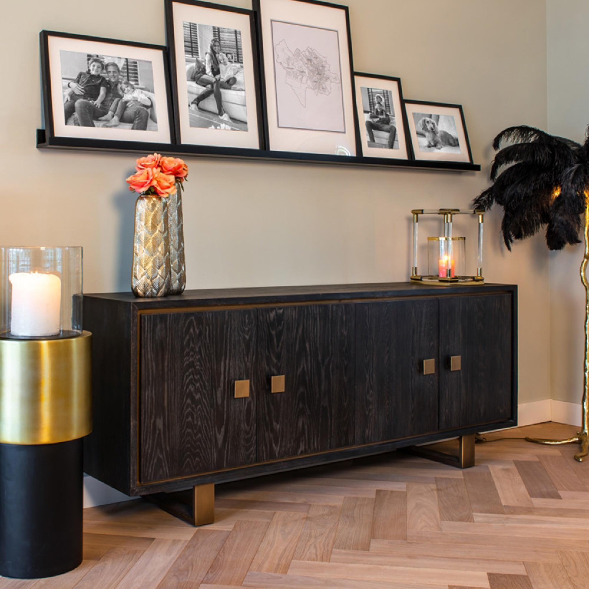 Hunter Black Oak 200cm Extra Large Sideboard with Gold Trim