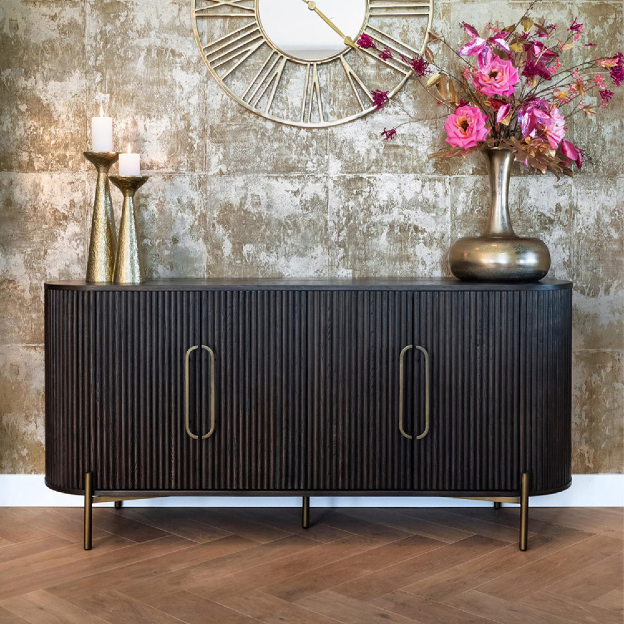 Luxor Brushed Brass Ribbed 4 Door Extra Large Curved Sideboard