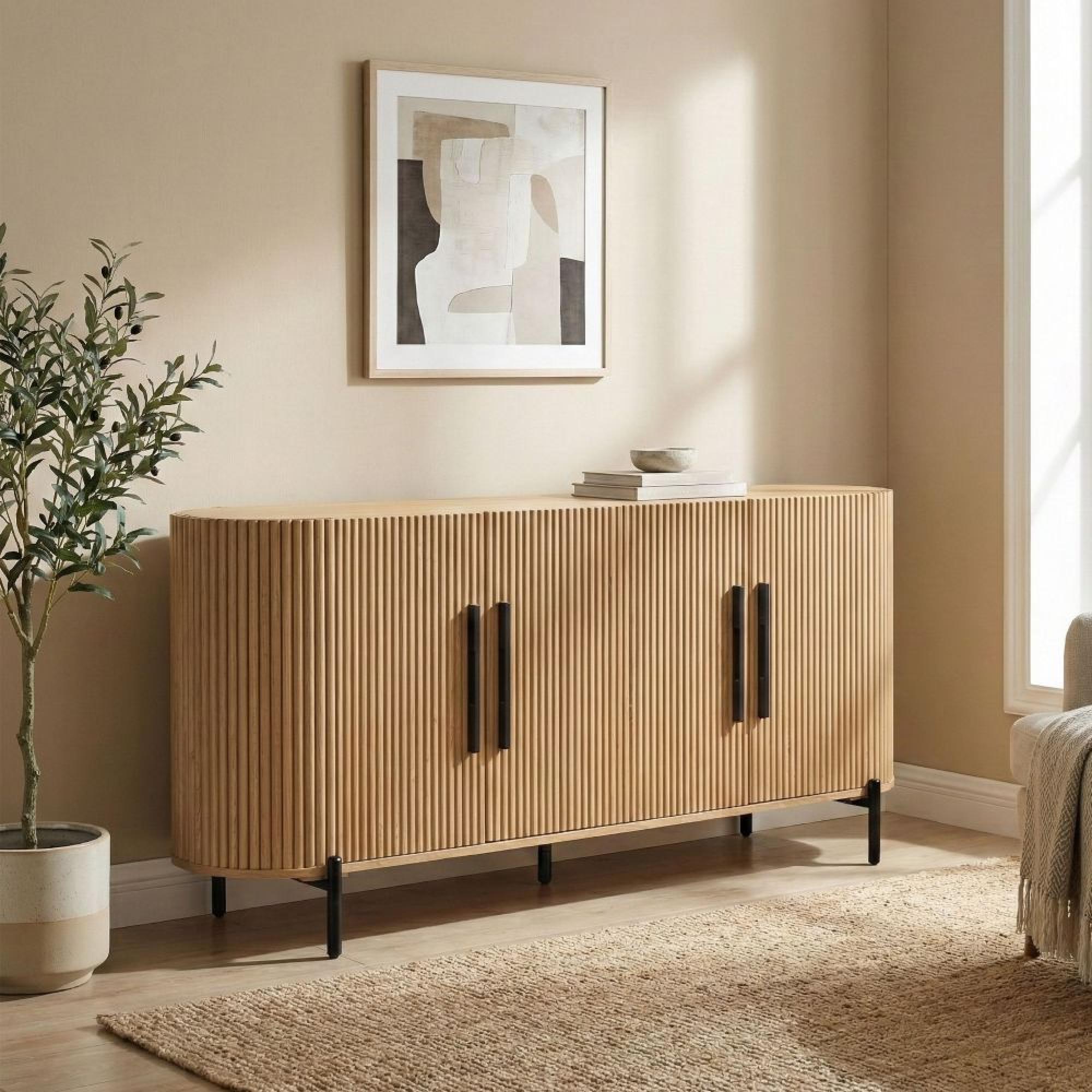 Stockholm Curved Fulted Sideboard - 4 Door - Large - Light Oak - Wooden