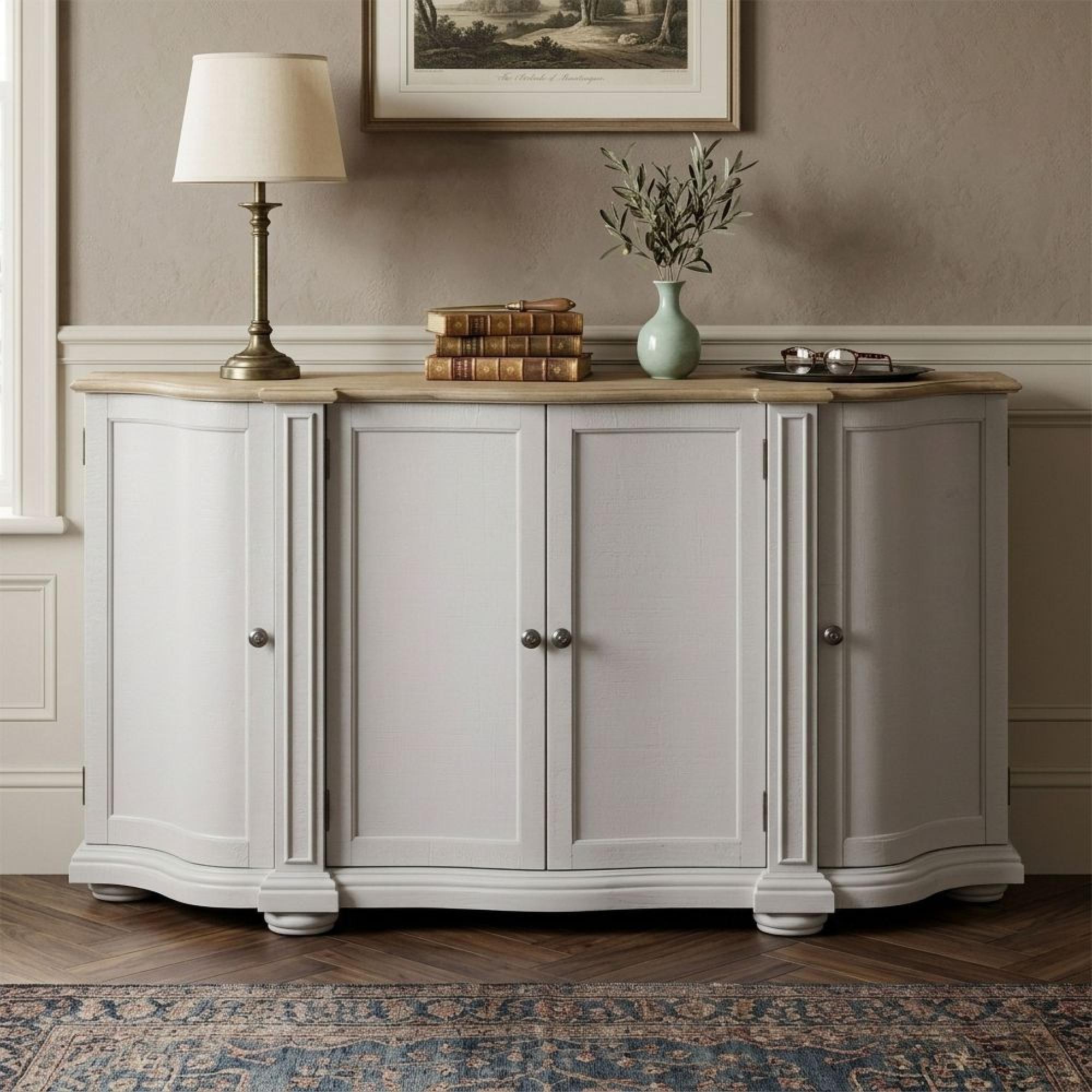 Toulouse Curved Sideboard - 4 Door - Medium - Grey - Wooden