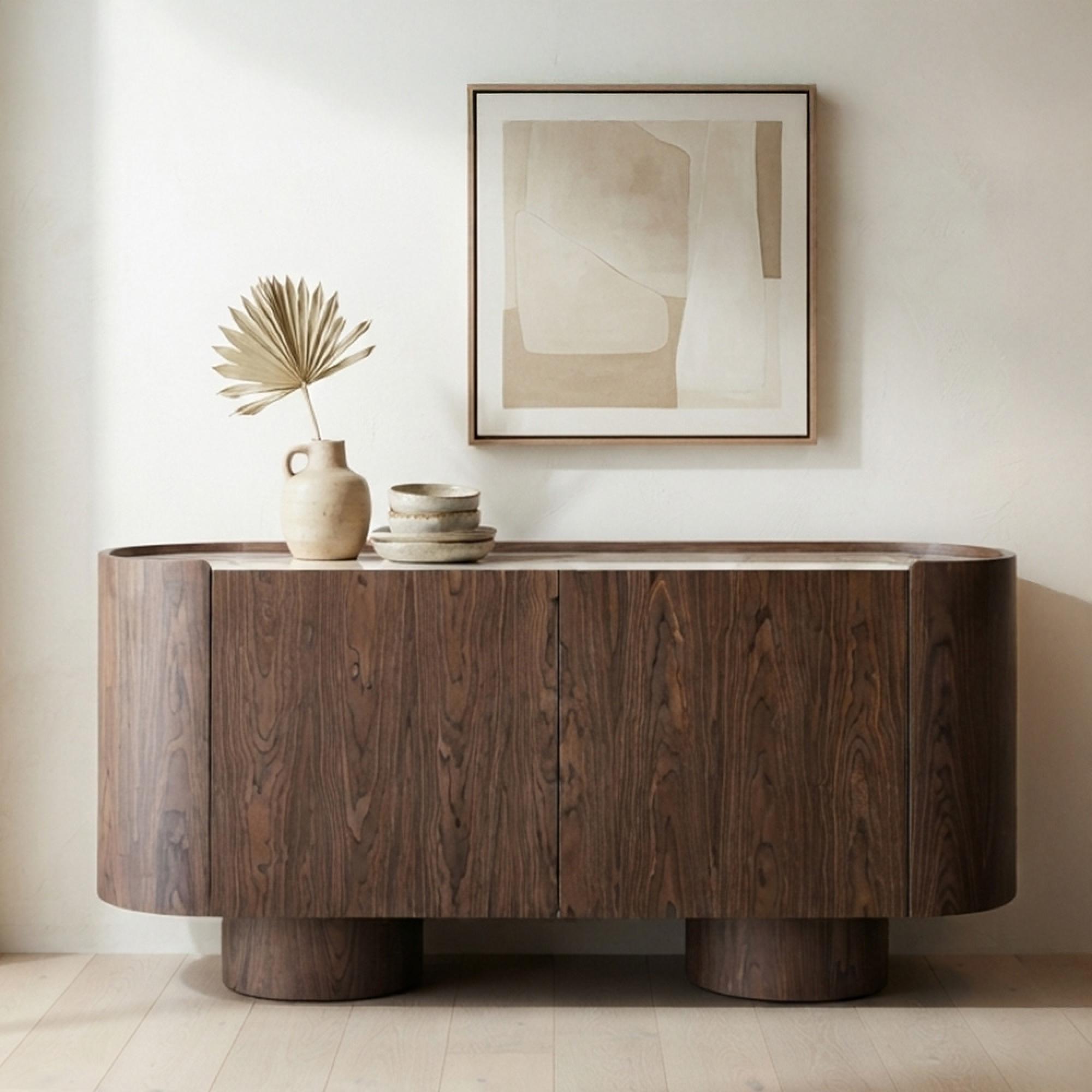 Callahan Curved Sideboard - 2 Door - Medium - Brown - Ceramic and Wood