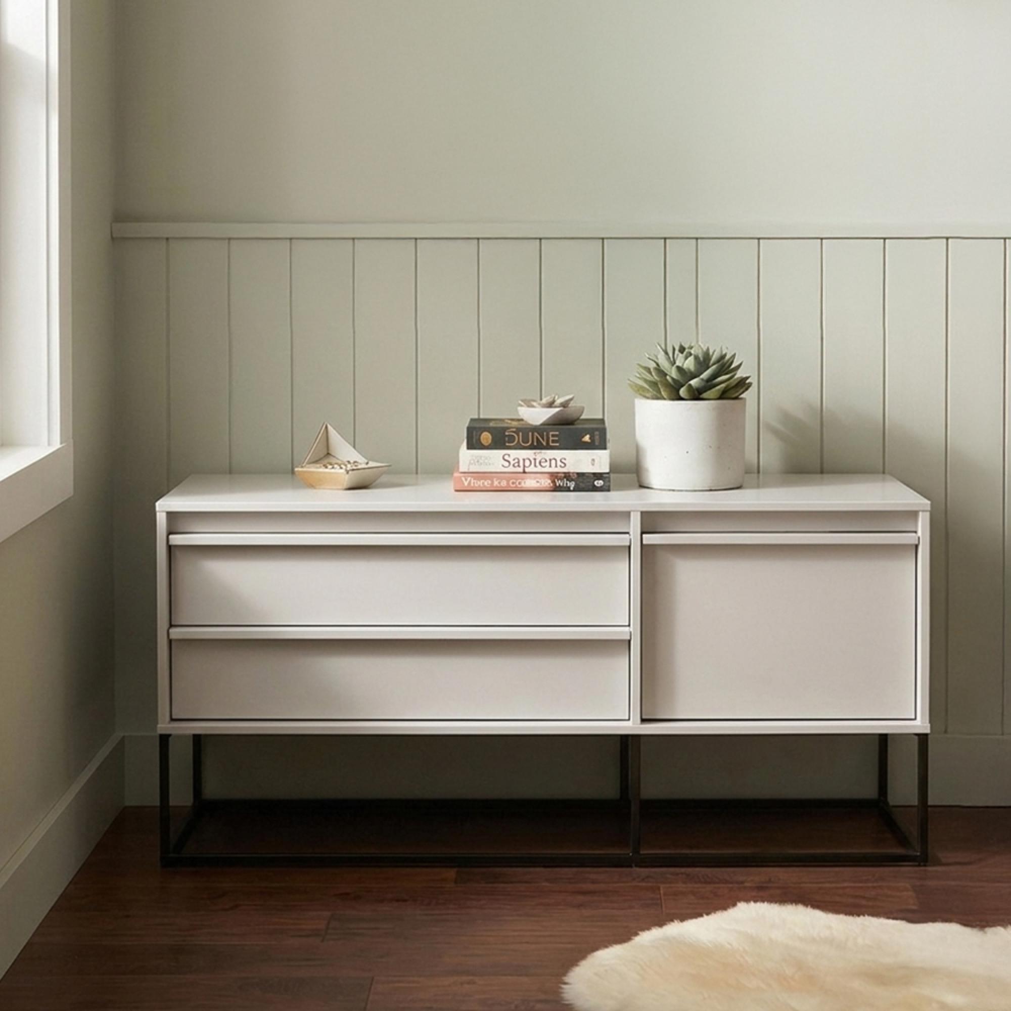 Albion Medium Sideboard - 3 Drawer - Stone Grey and Black