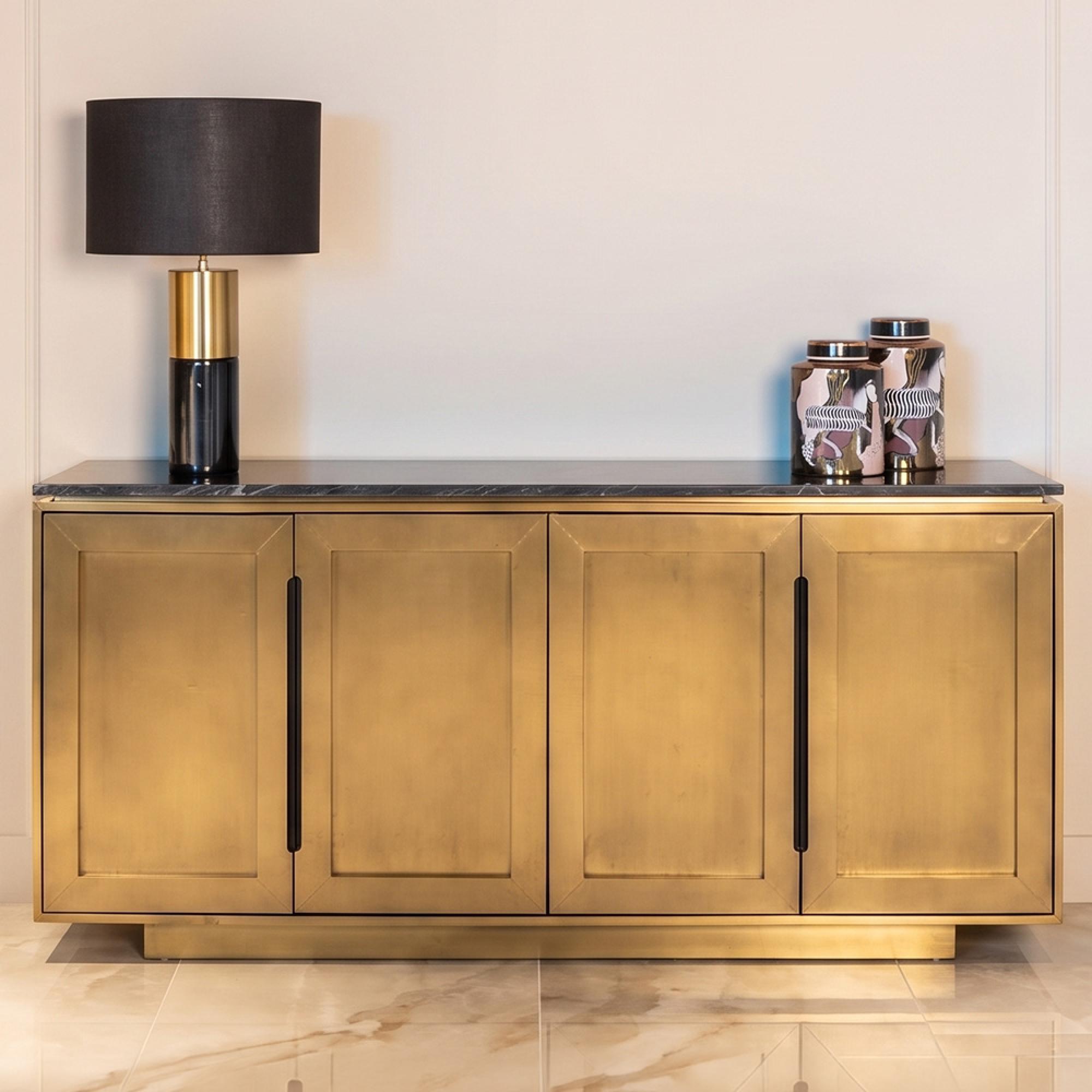 Finsbury Gold and Black Marble Top Extra Large Sideboard - 4 Doors