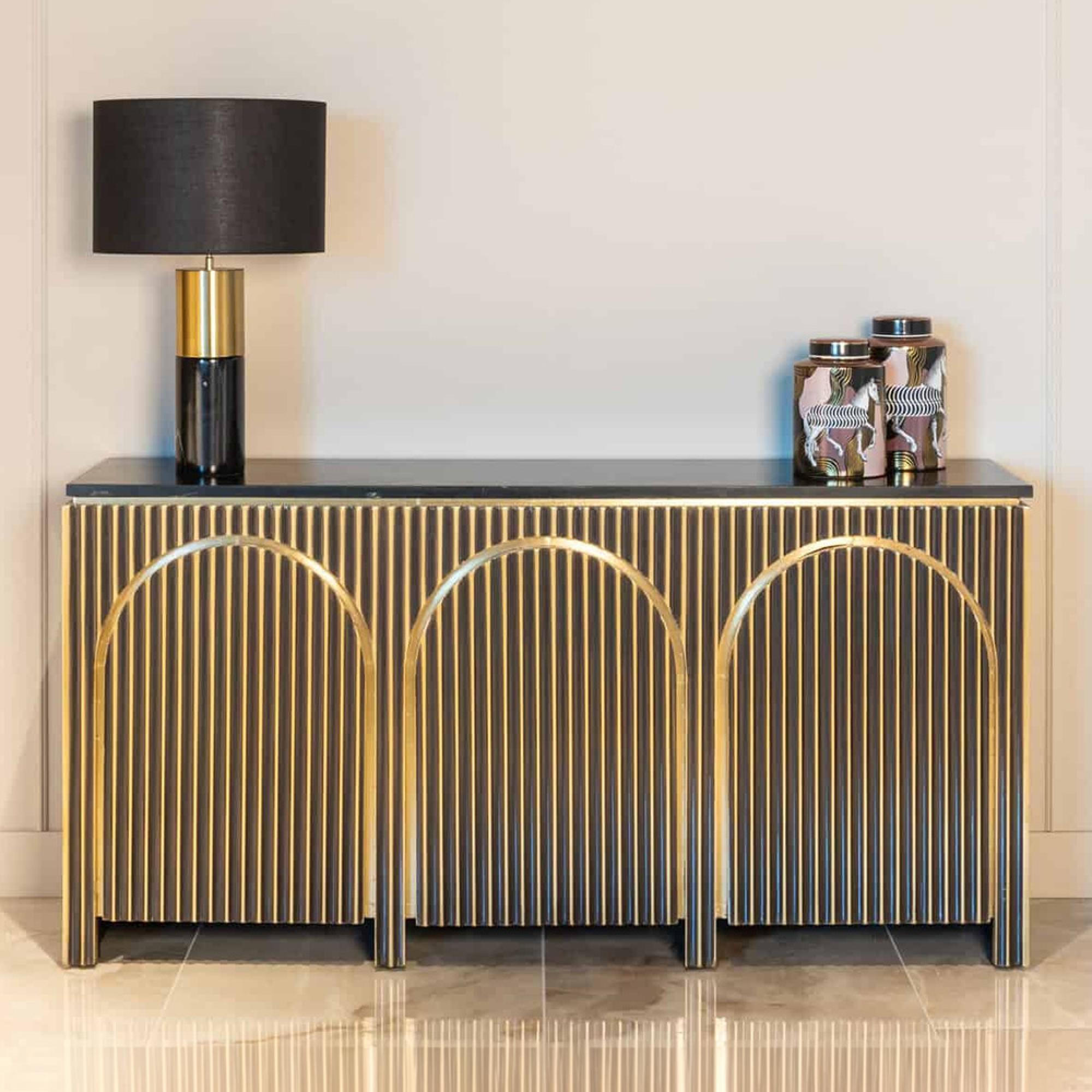 Les Arcs Brushed Gold Ribbed 3 Door Large Sideboard - 160cm