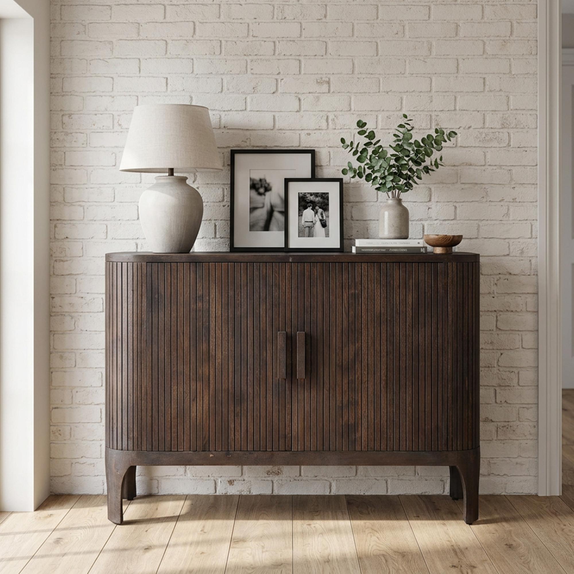 Curved Fluted Sideboard - 2 Door - Small - Brown - Wooden