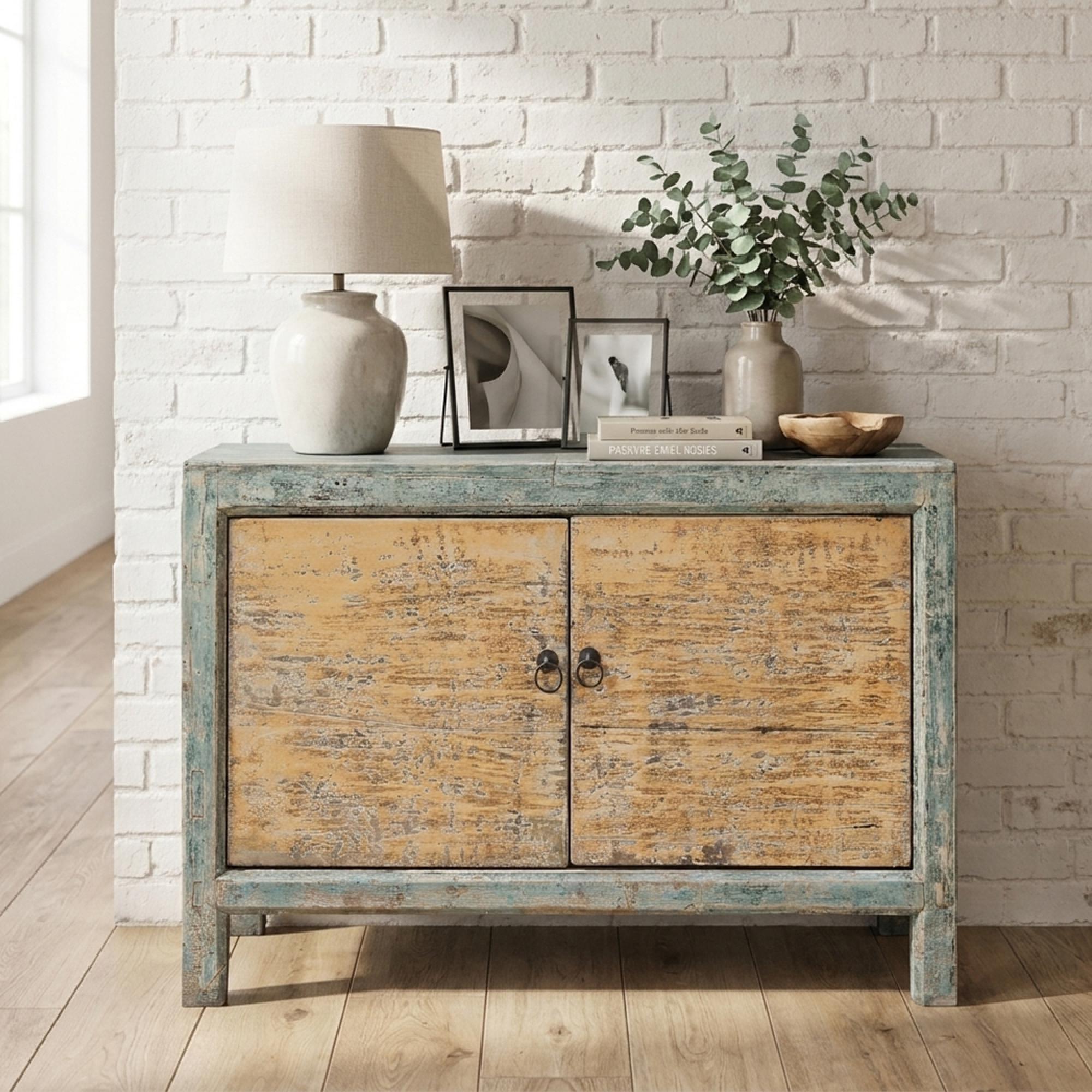 Sideboard - 2 Door - Small - Distressed Blue and Natural - Pine Wood