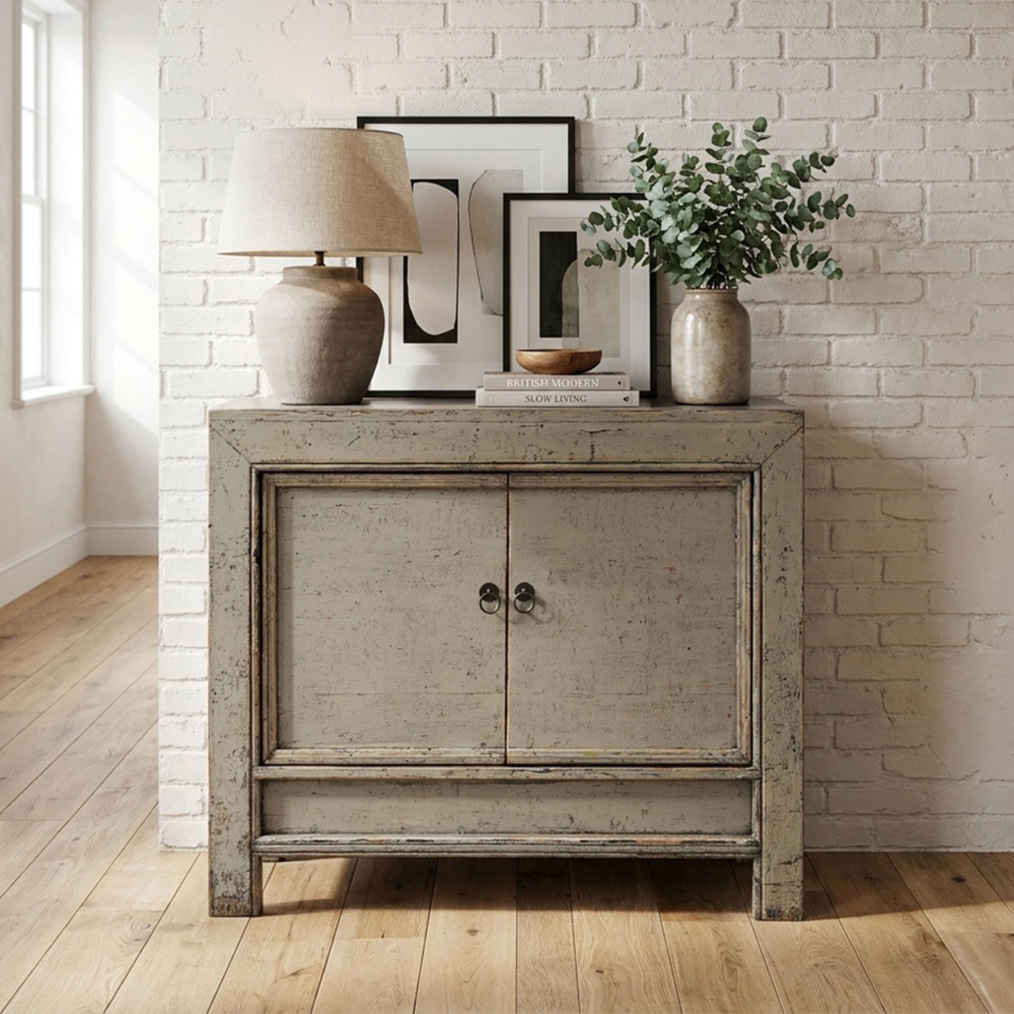 Sideboard - 2 Door - Small - Distressed Olive Green - Solid Wood