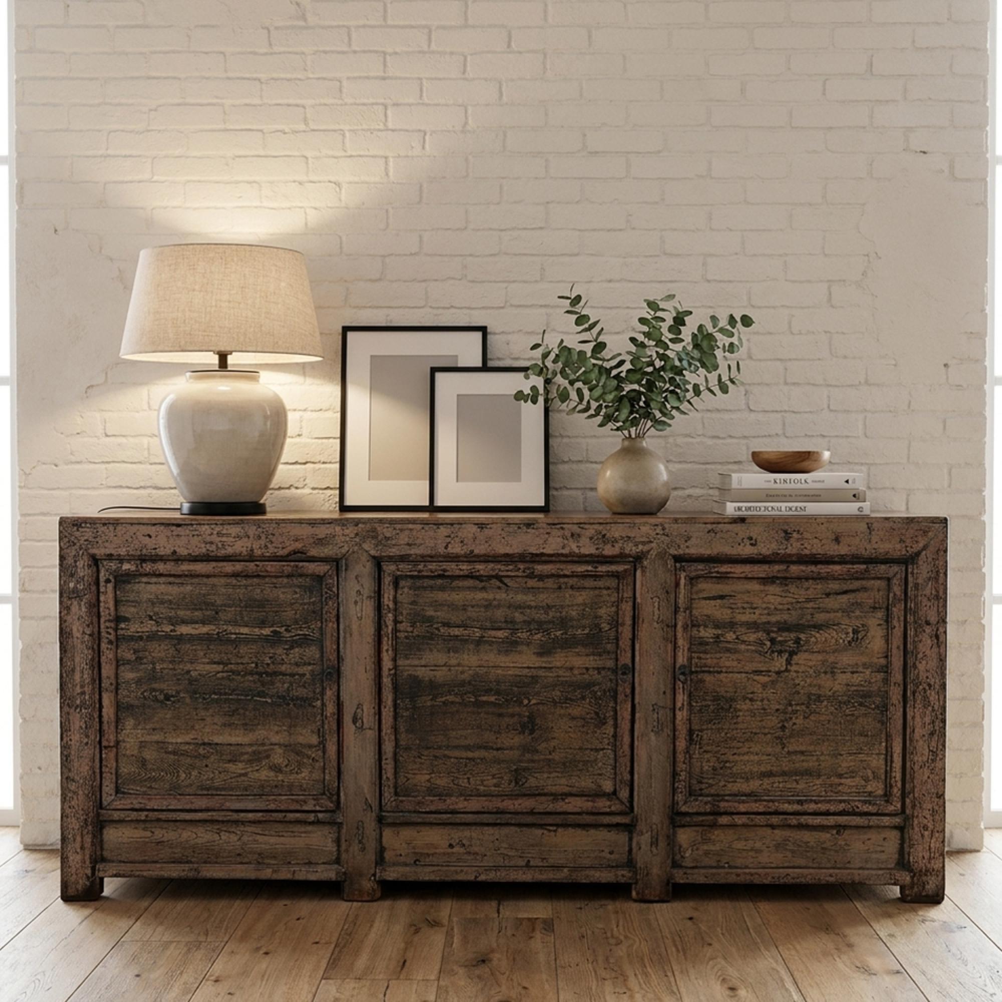 Chinese Sideboard - 3 Door - Extra Large - Rustic Grey - Reclaimed Wood