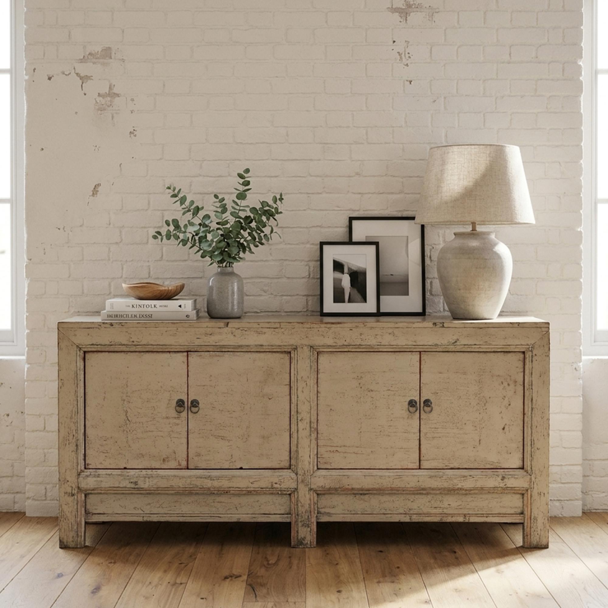 Chinese Sideboard - 4 Door - Extra Large - Distressed Natural - Wood
