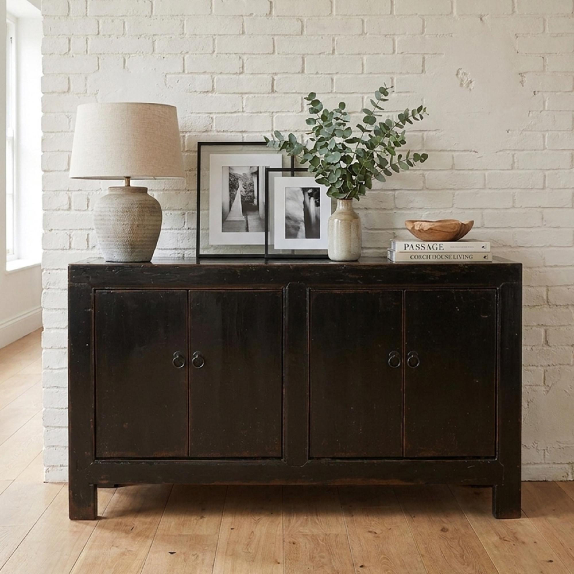 Sideboard - 4 Door - Medium - Distressed Black - Solid Wood