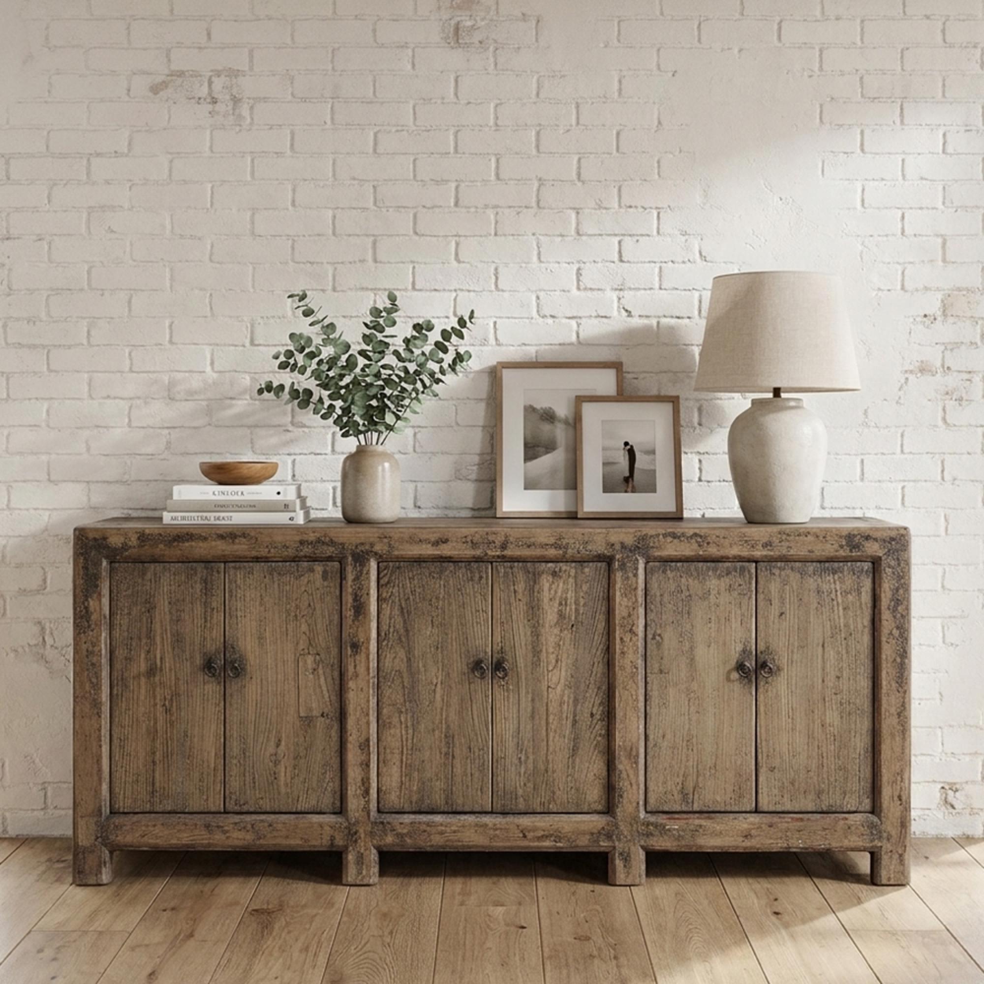 Chinese Sideboard - 6 Door - Extra Large - Distressed Brown - Elm Wood