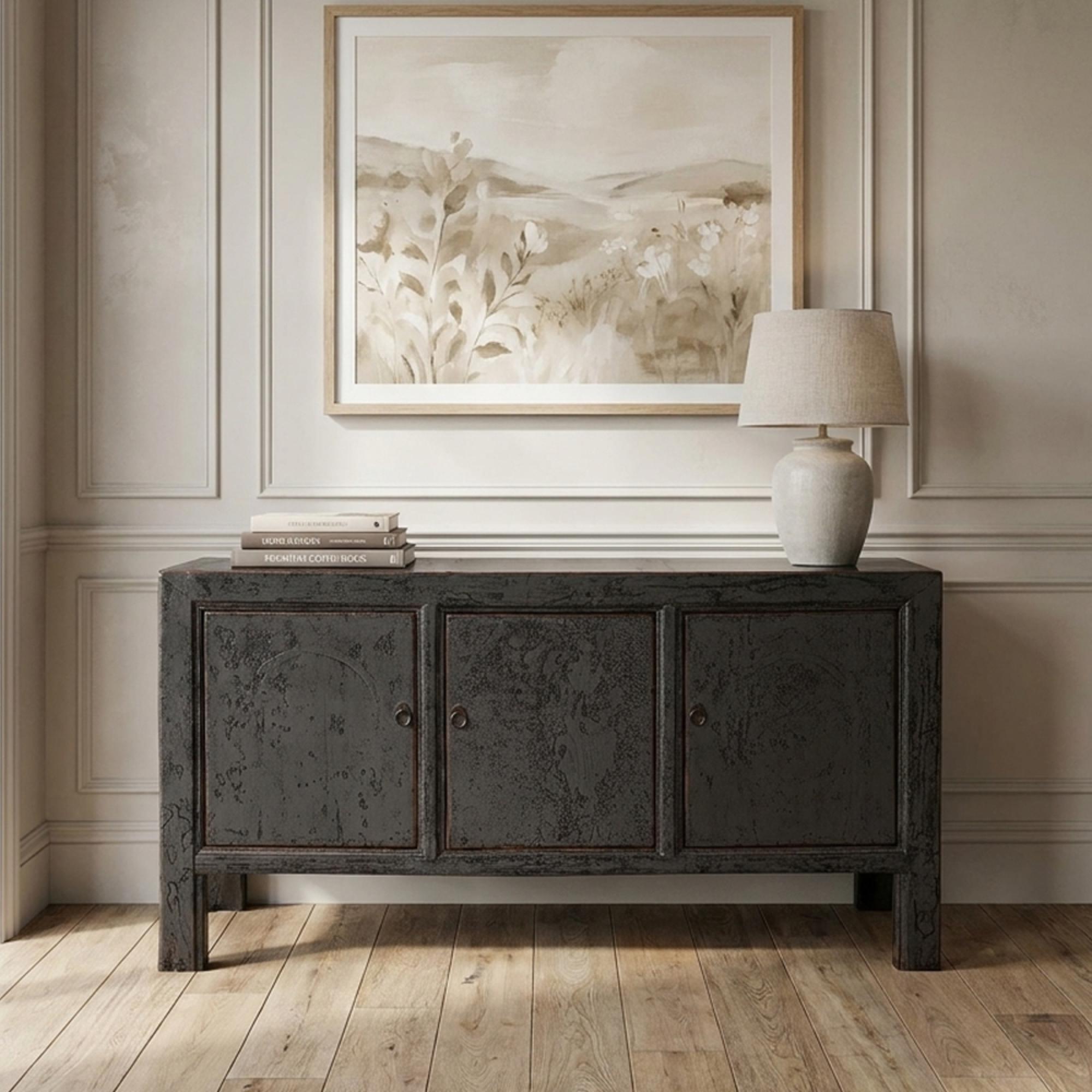 Distressed Sideboard - 3 Door - 158cm - Medium - Black - Wooden