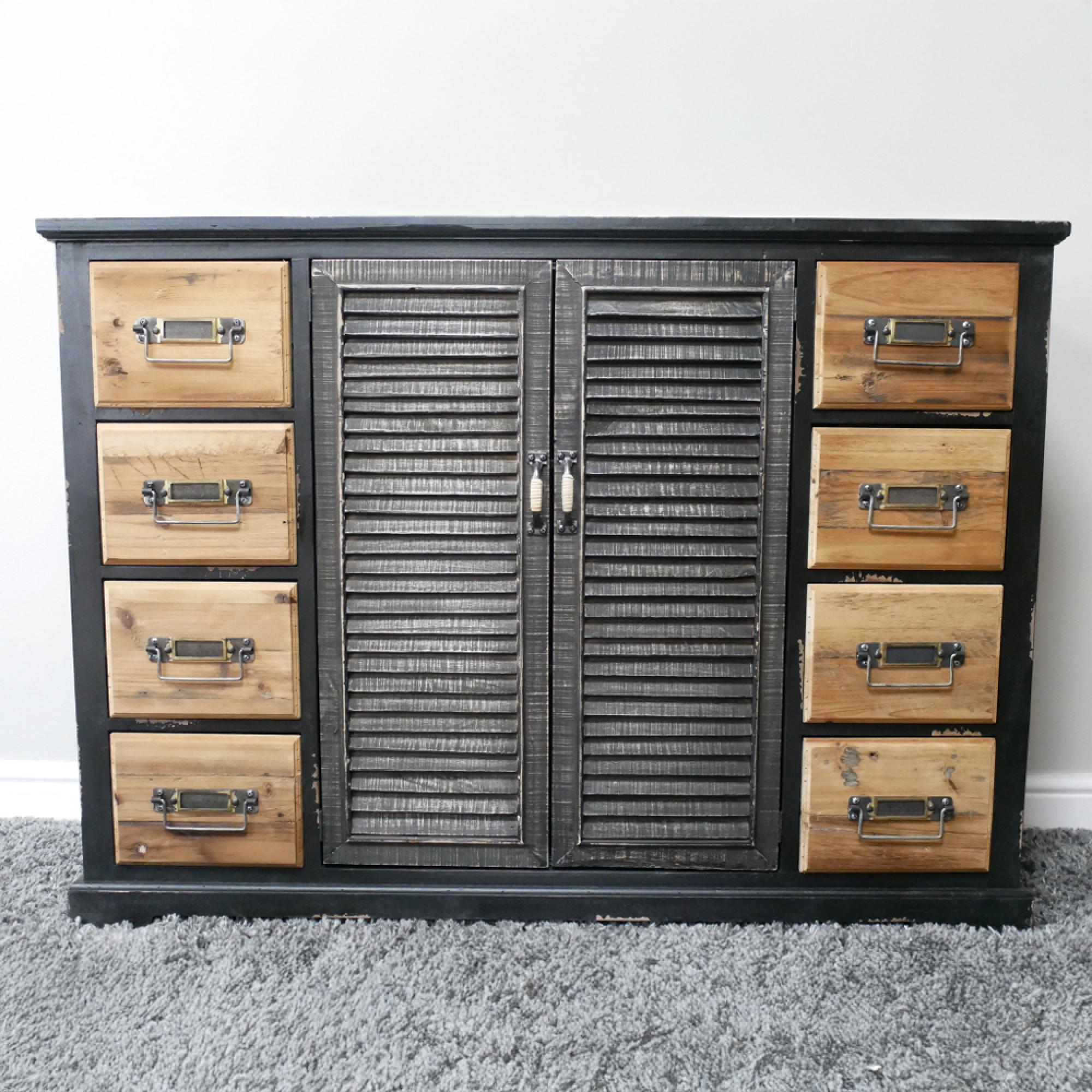 Industrial Shutter Sideboard - 2 Door - 120cm - Medium - Natural and Black - Fir Wood and Metal