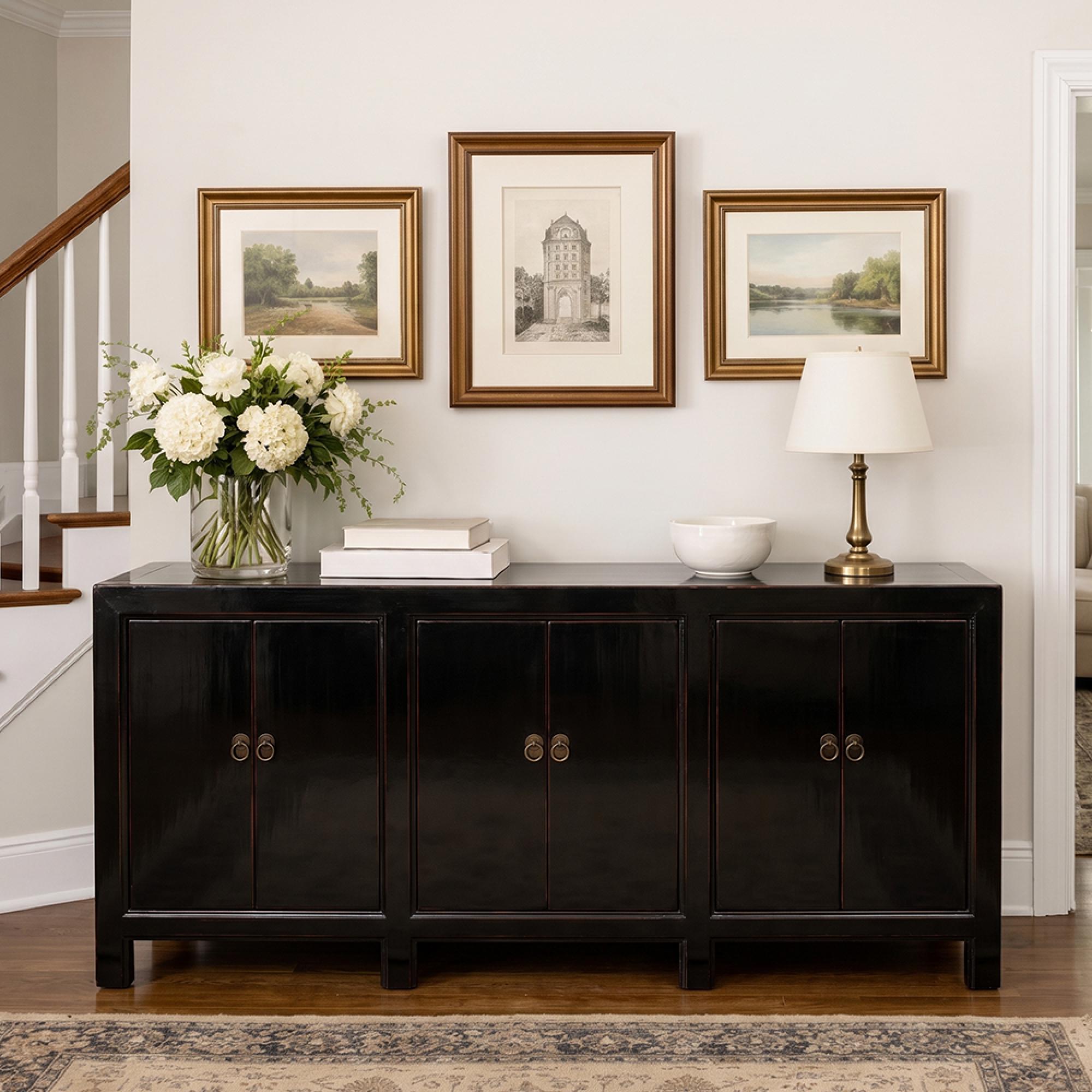 Distressed Sideboard - 6 Door - 233cm - Extra Large - Black - Wooden