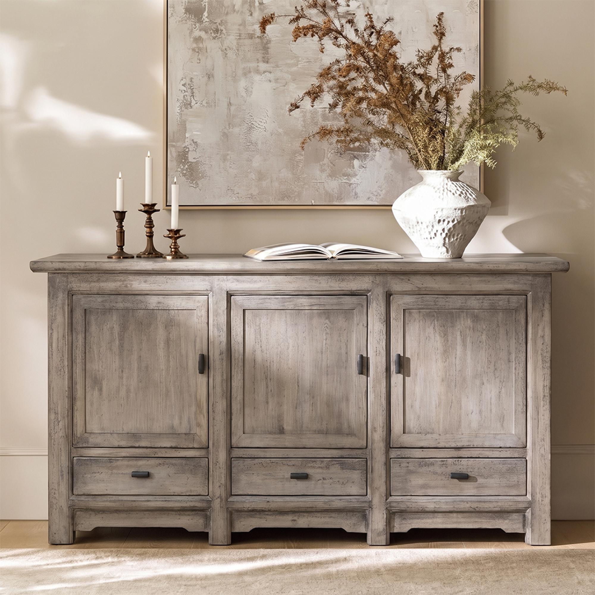 Sideboard - 3 Door 3 Drawer - 200cm - Extra Large - Weathered Grey - Wooden