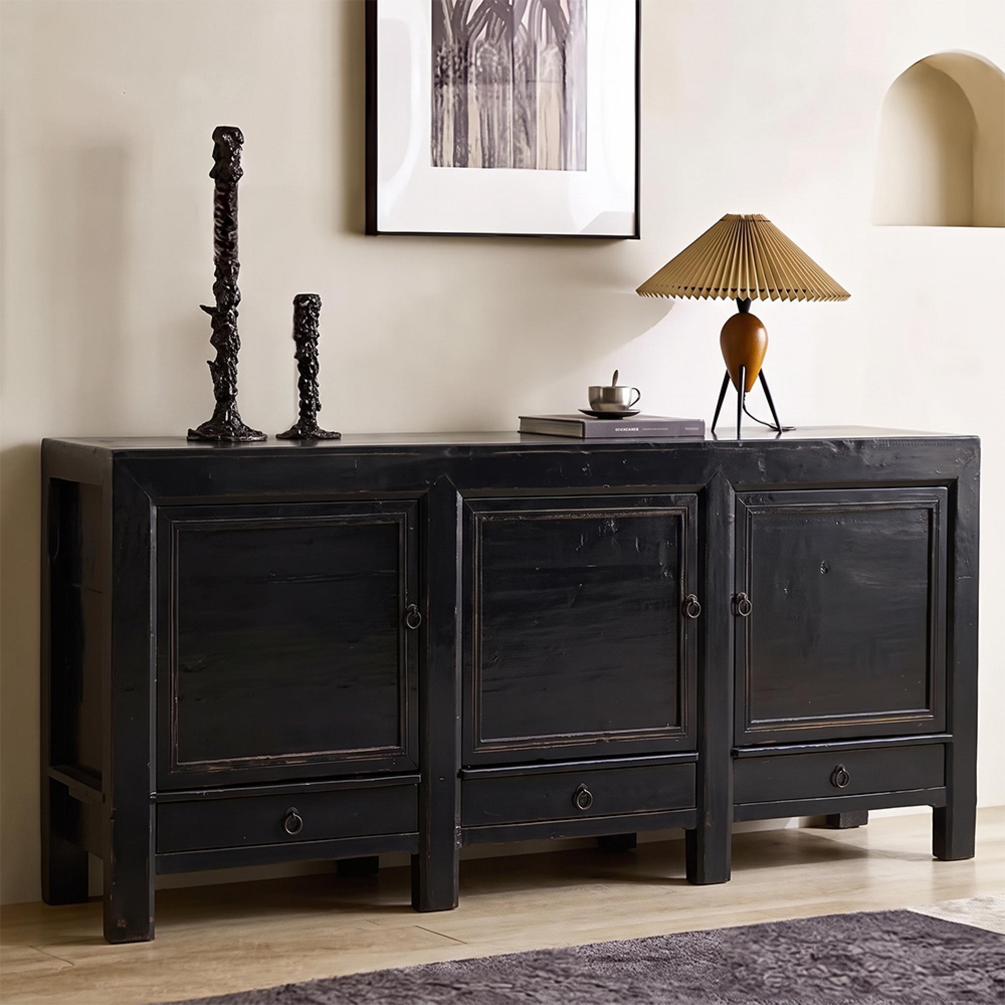 Unique One of a Kind - Sideboard - 3 Door 3 Drawer - 219cm - Extra Large - Black - Wooden
