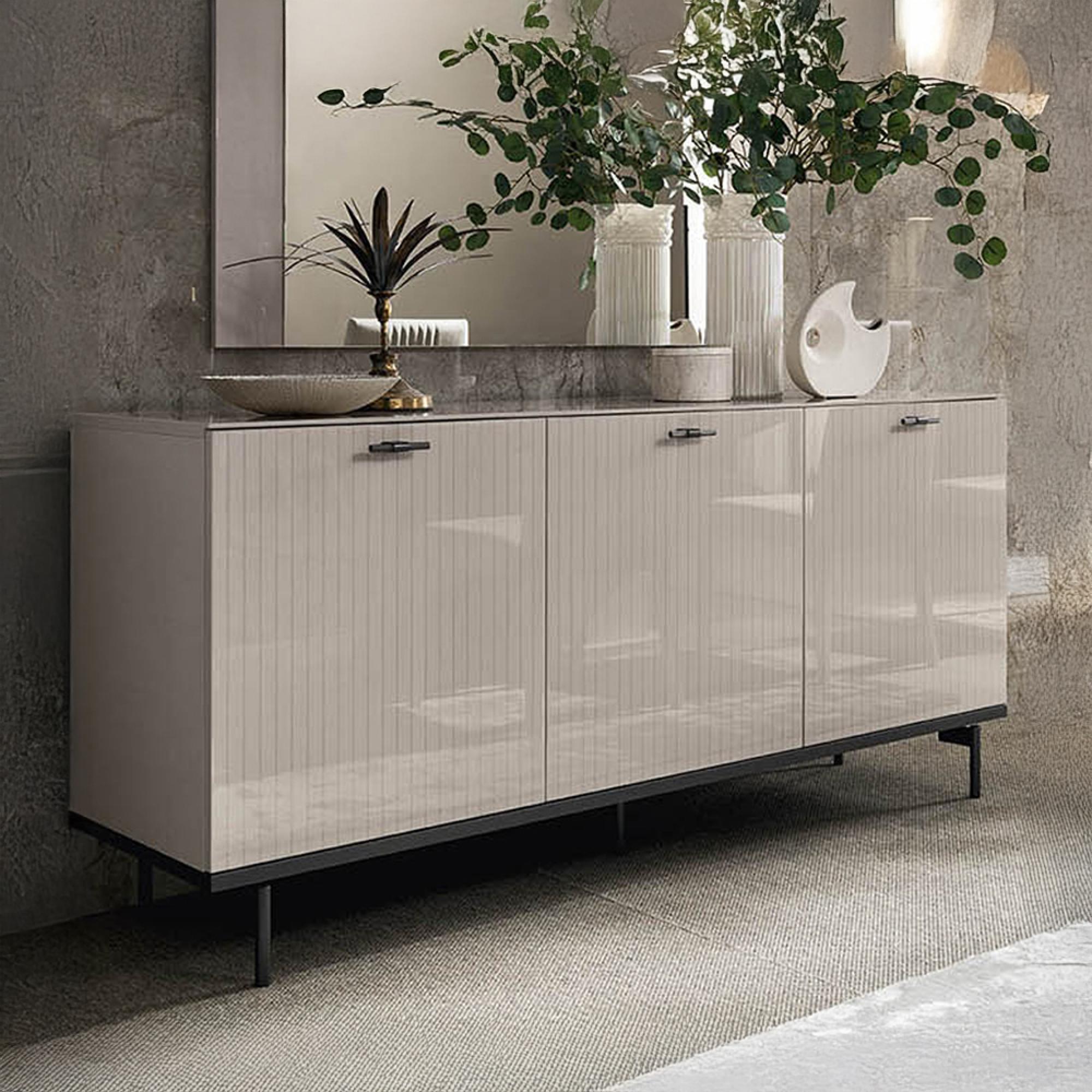 Claire Fluted Sideboard - 3 Door 1 Drawer - Large - Pearl Line Eco Veneer High Gloss and Black