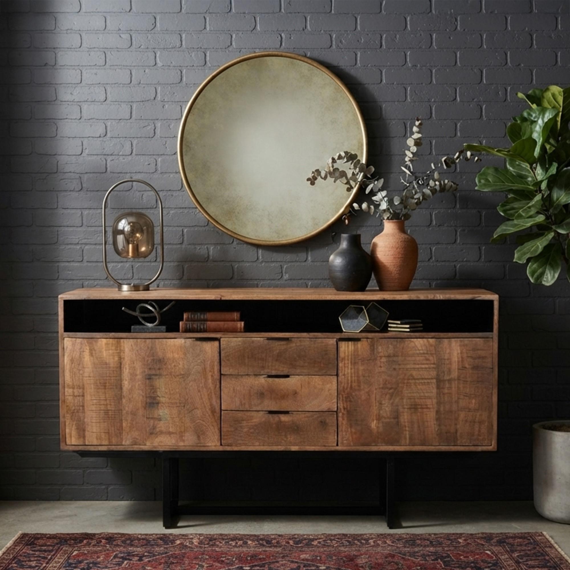Valdez Sideboard - 2 Door - 3 Drawer - 150cm - Medium - Geometric Base - Natural - Mango Wood