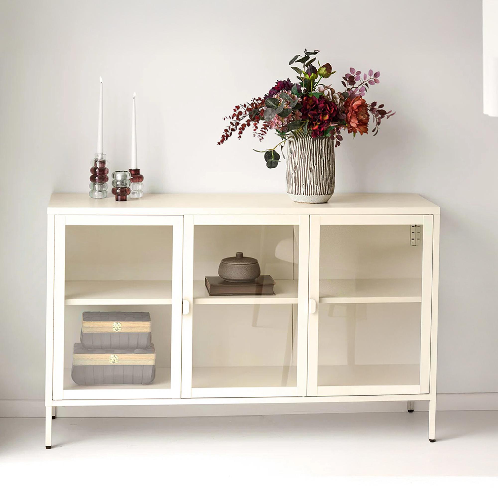 Brisbane Sideboard - 3 Door - Medium - Off White - Glass and Metal