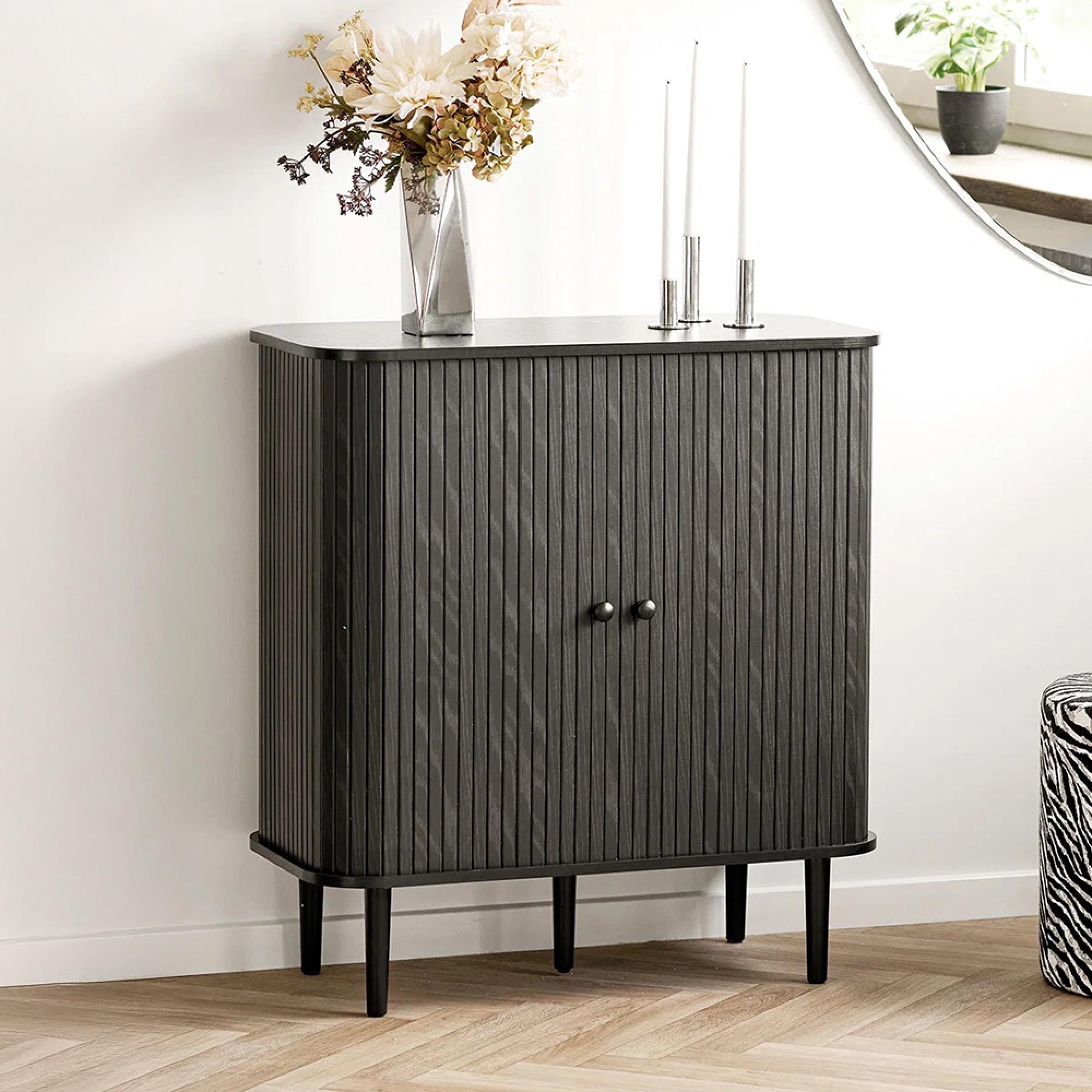 Nikko Curved Sideboard - 2 Door - Compact - Fluted - Black
