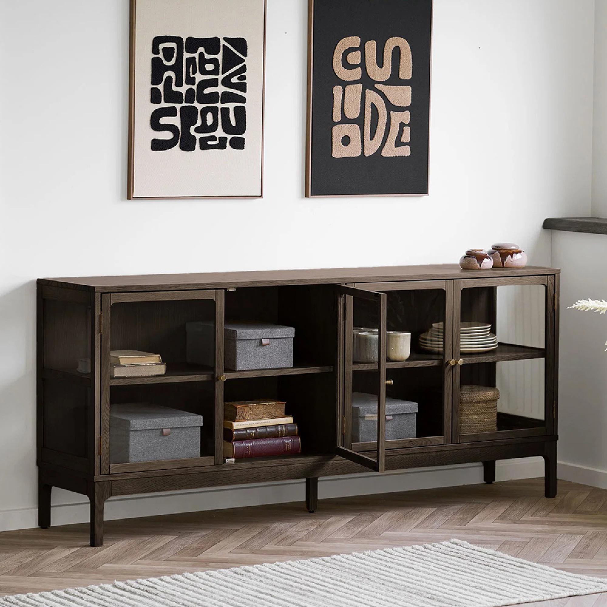 Zamora Sideboard - 4 Door - Large - Dark Brown - Glass and Oak