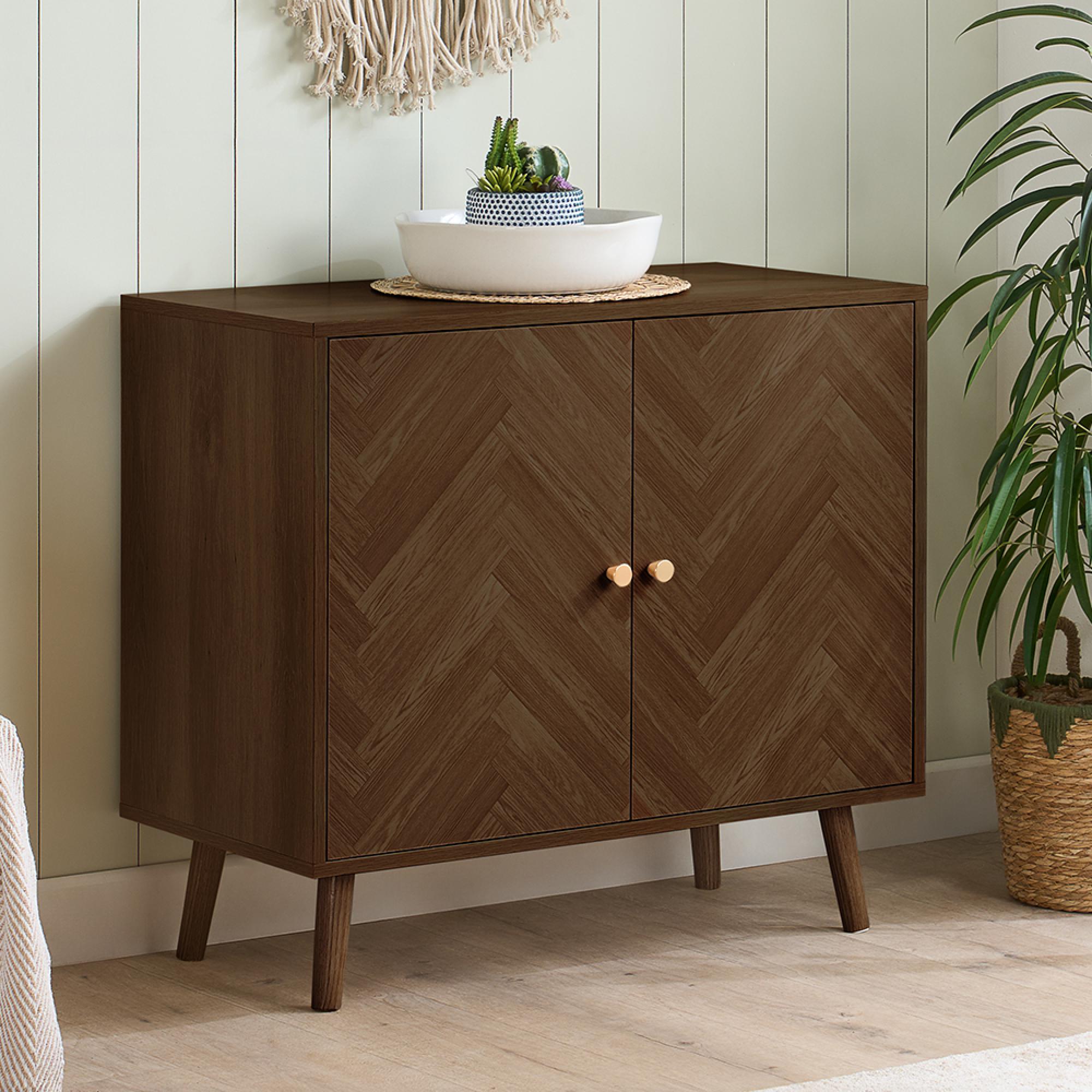 Herringford Sideboard - 2 Door - 80cm - Chevron - Compact - Walnut