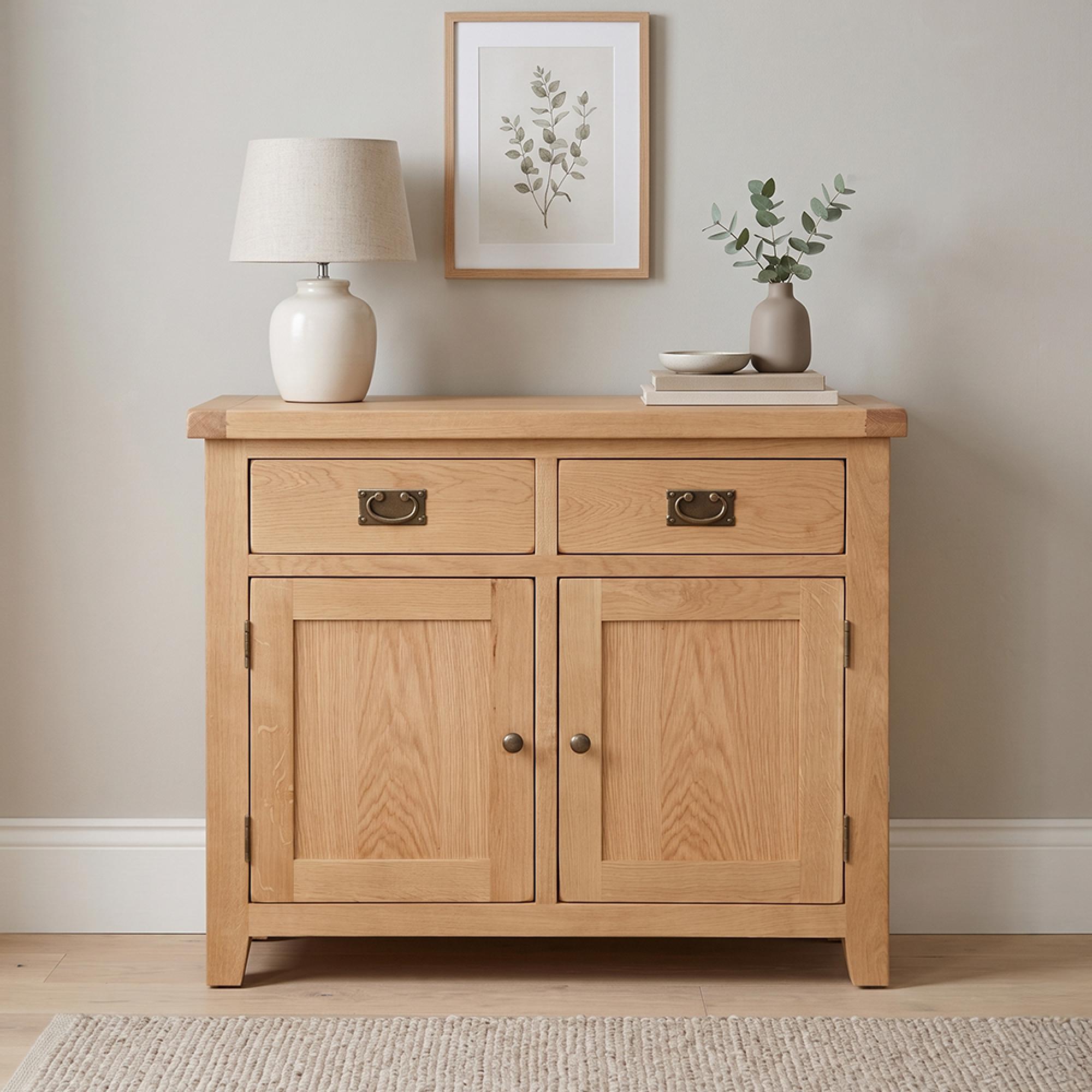 Melbourne Natural Oak 2 Door 2 Drawer 99cm Small Sideboard